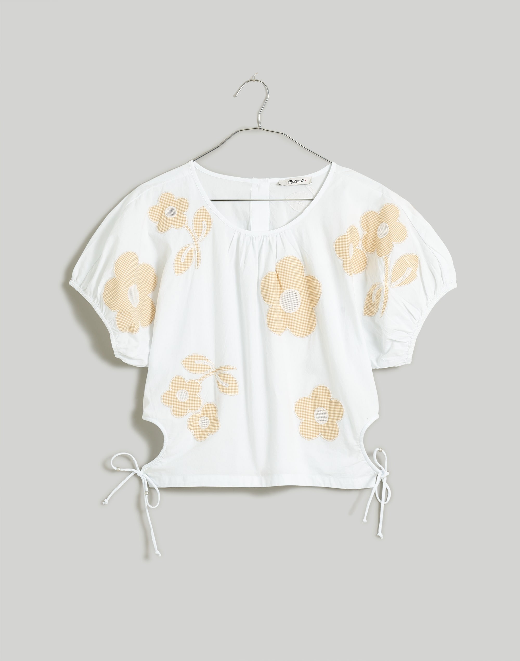 Plus Embroidered Poplin Puff-Sleeve Cutout Crop Top