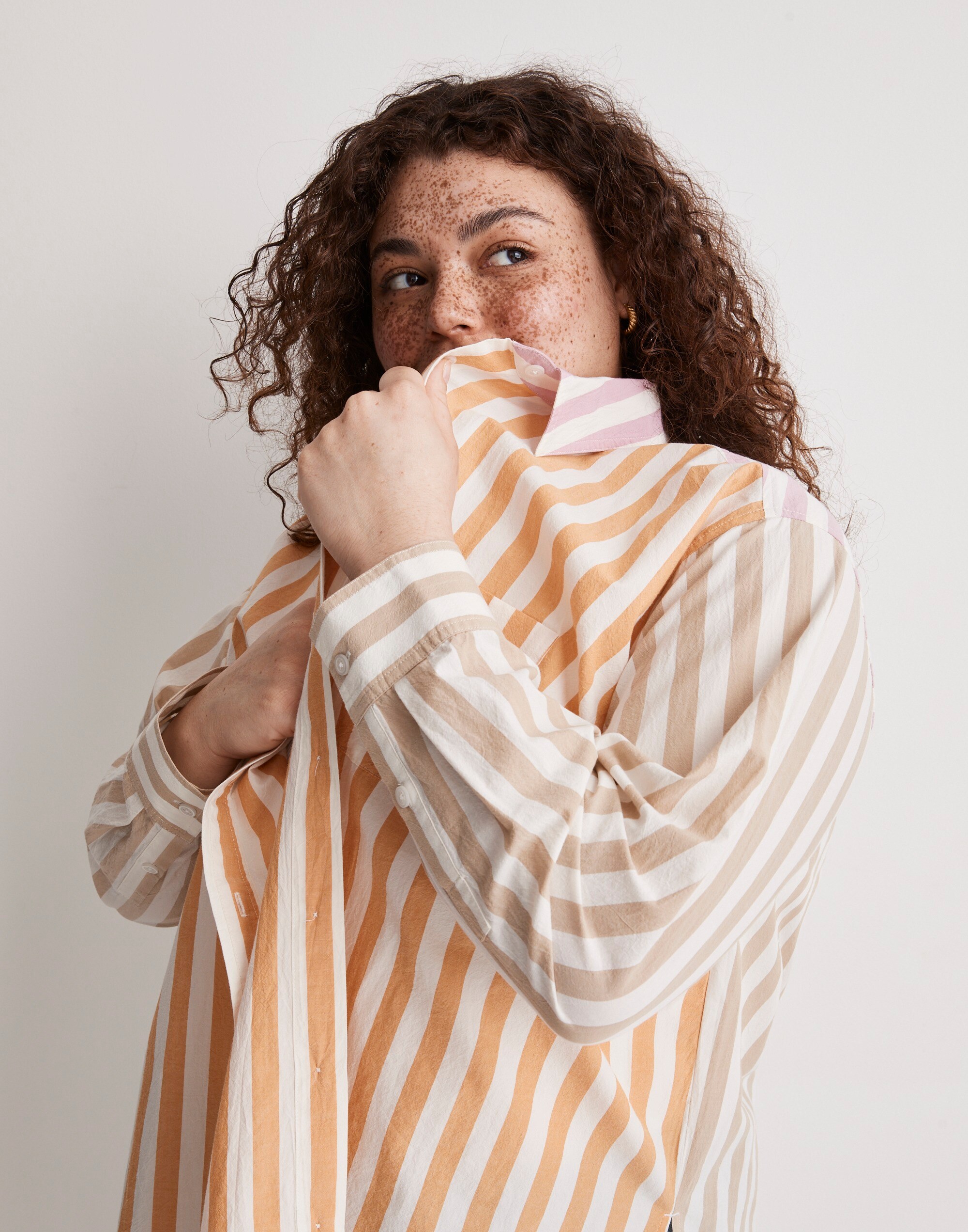 The Plus Signature Poplin Oversized Shirt in Mixed Stripe