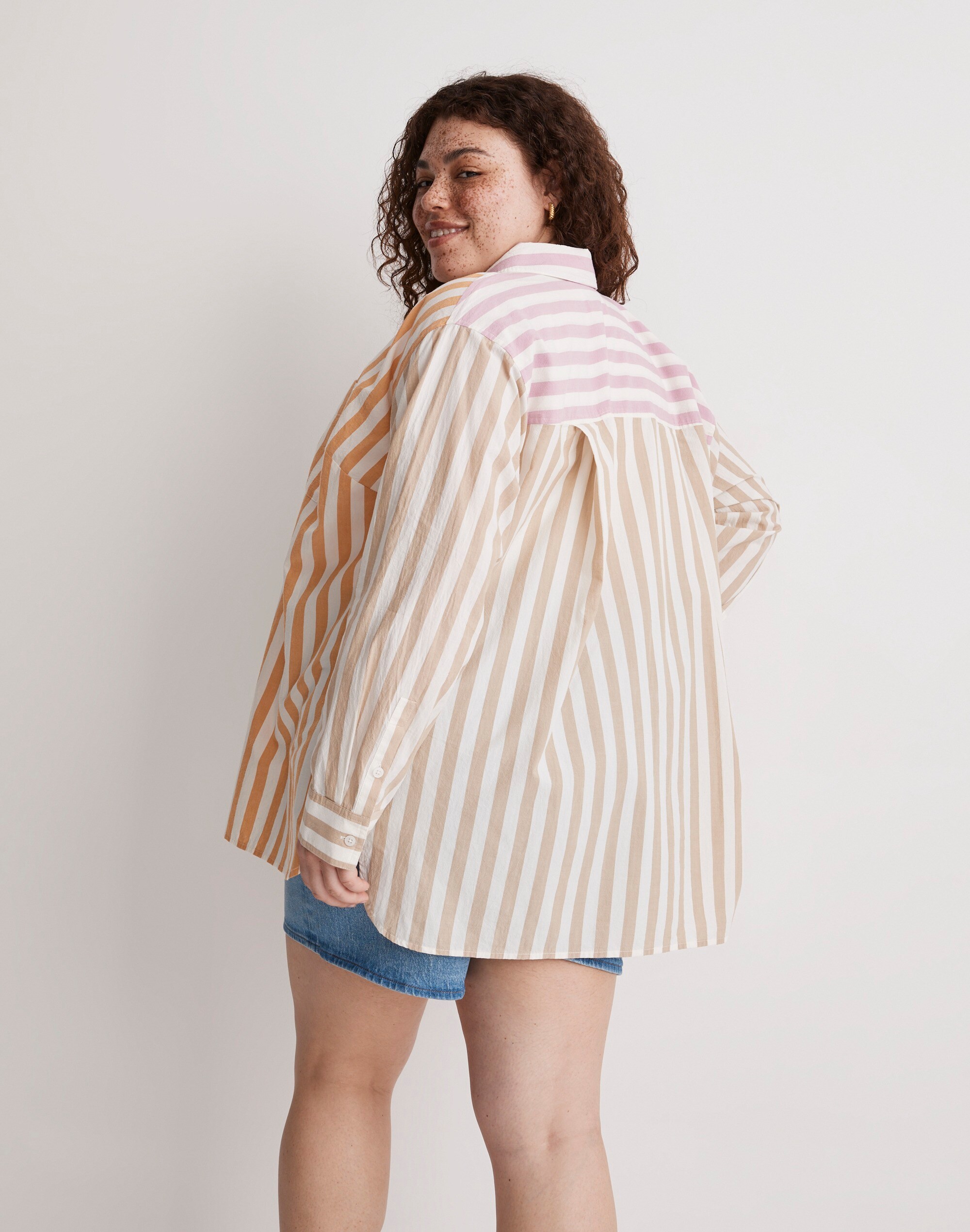 The Plus Signature Poplin Oversized Shirt in Mixed Stripe