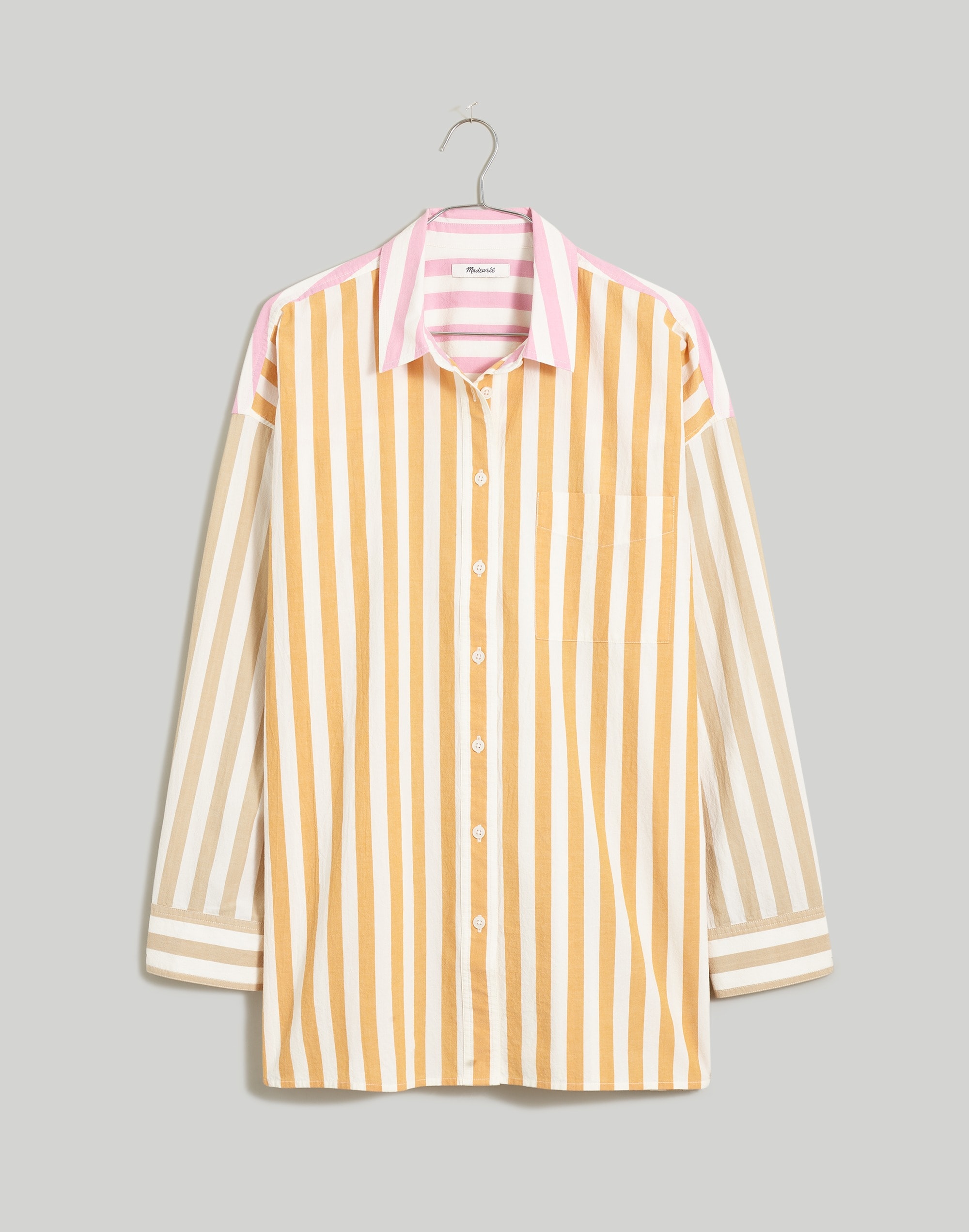 The Plus Signature Poplin Oversized Shirt in Mixed Stripe