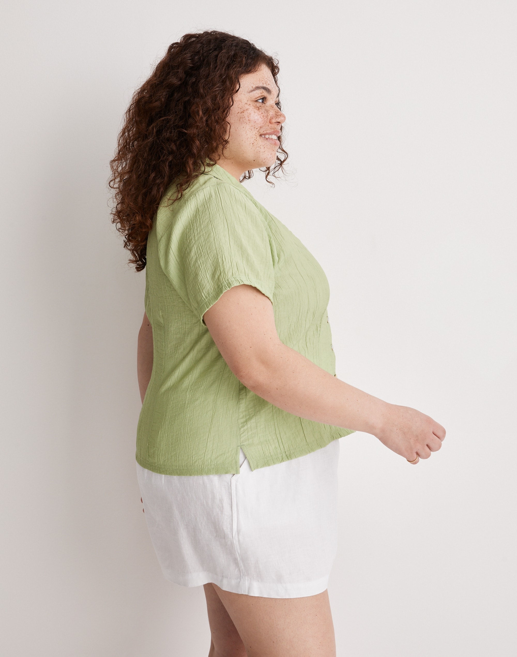 Plus Notched V-Neck Button-Up Top