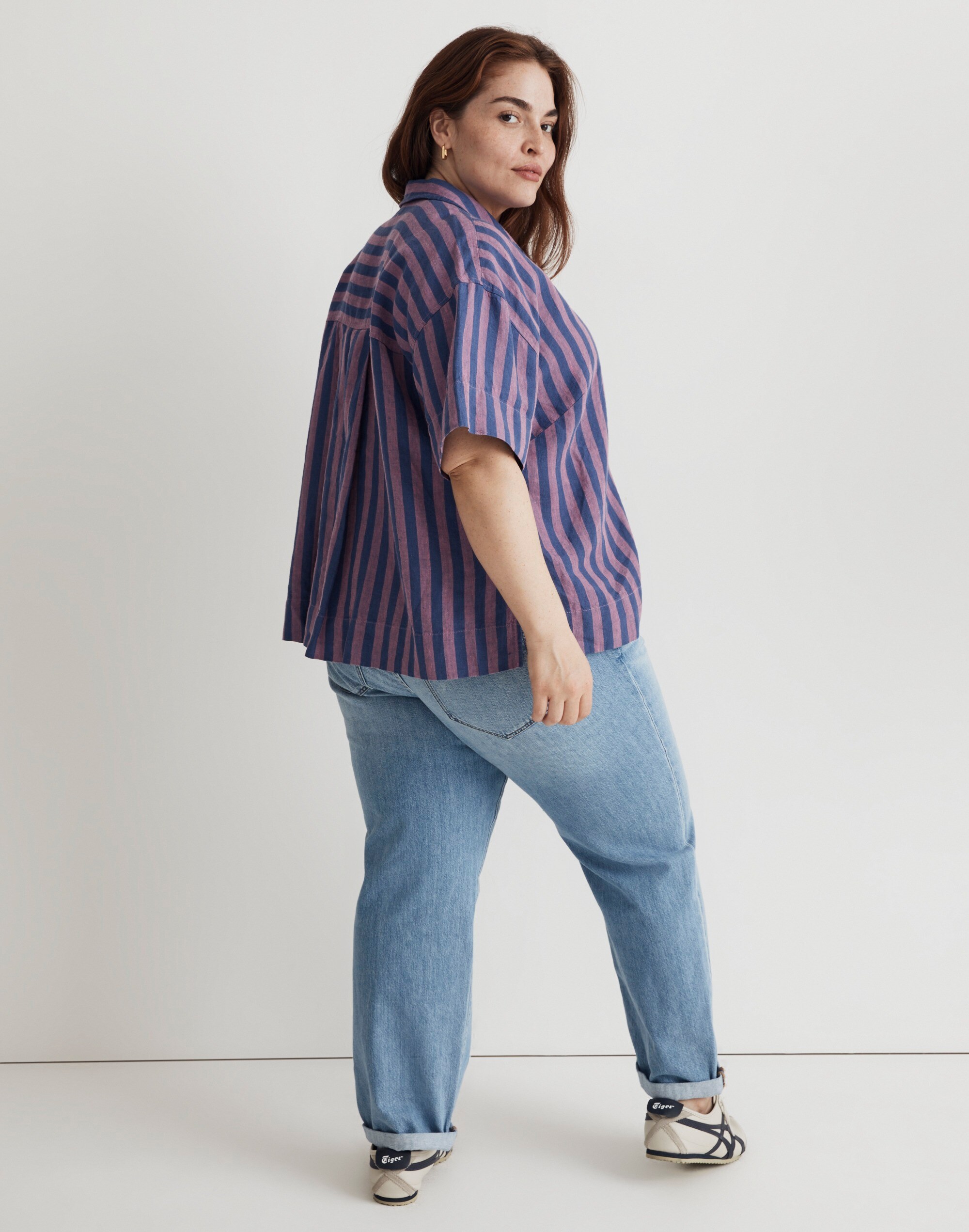 Plus 100% Linen Camp Shirt in Detmer Stripe