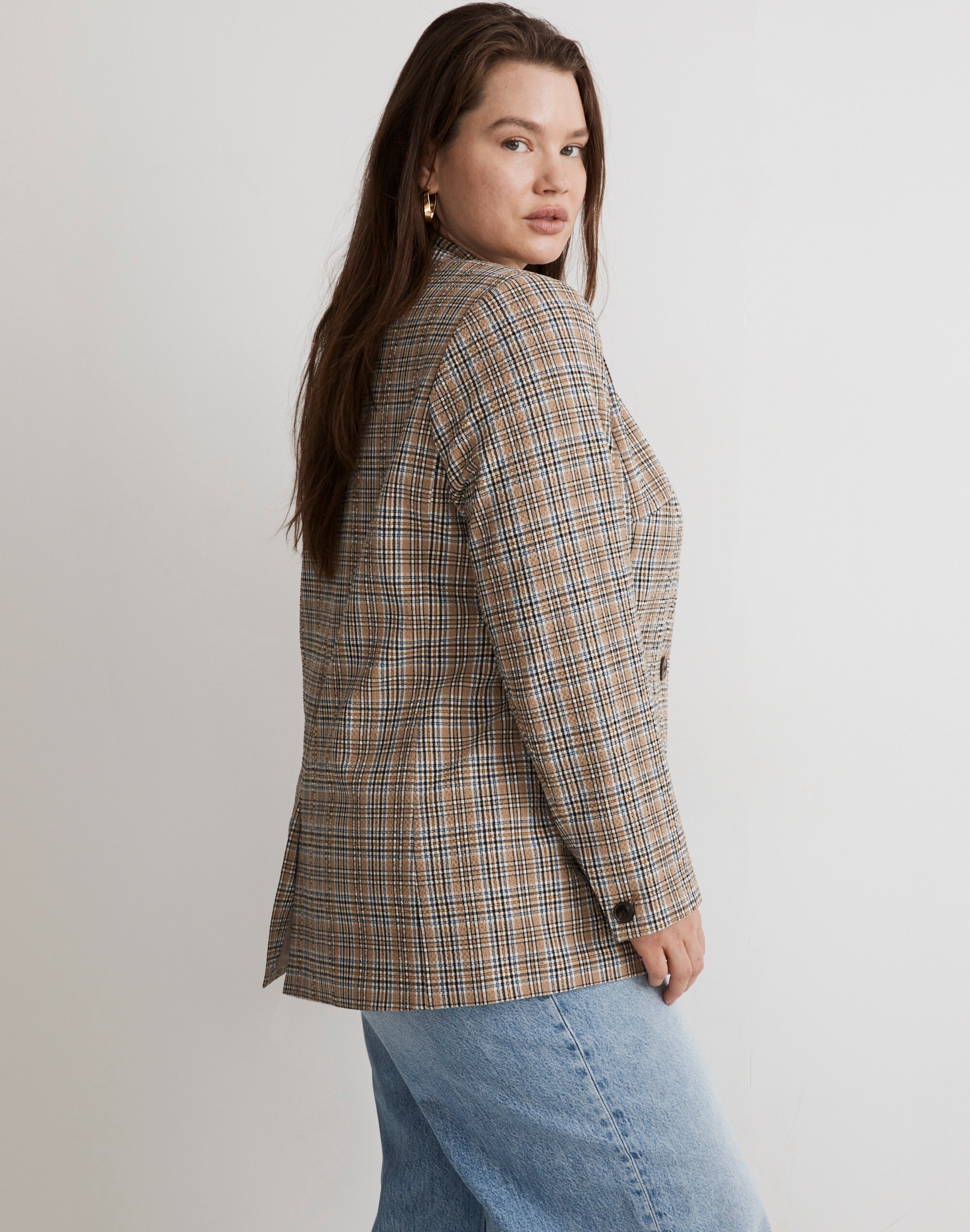 Plus Caldwell Double-Breasted Blazer in Prejean Plaid