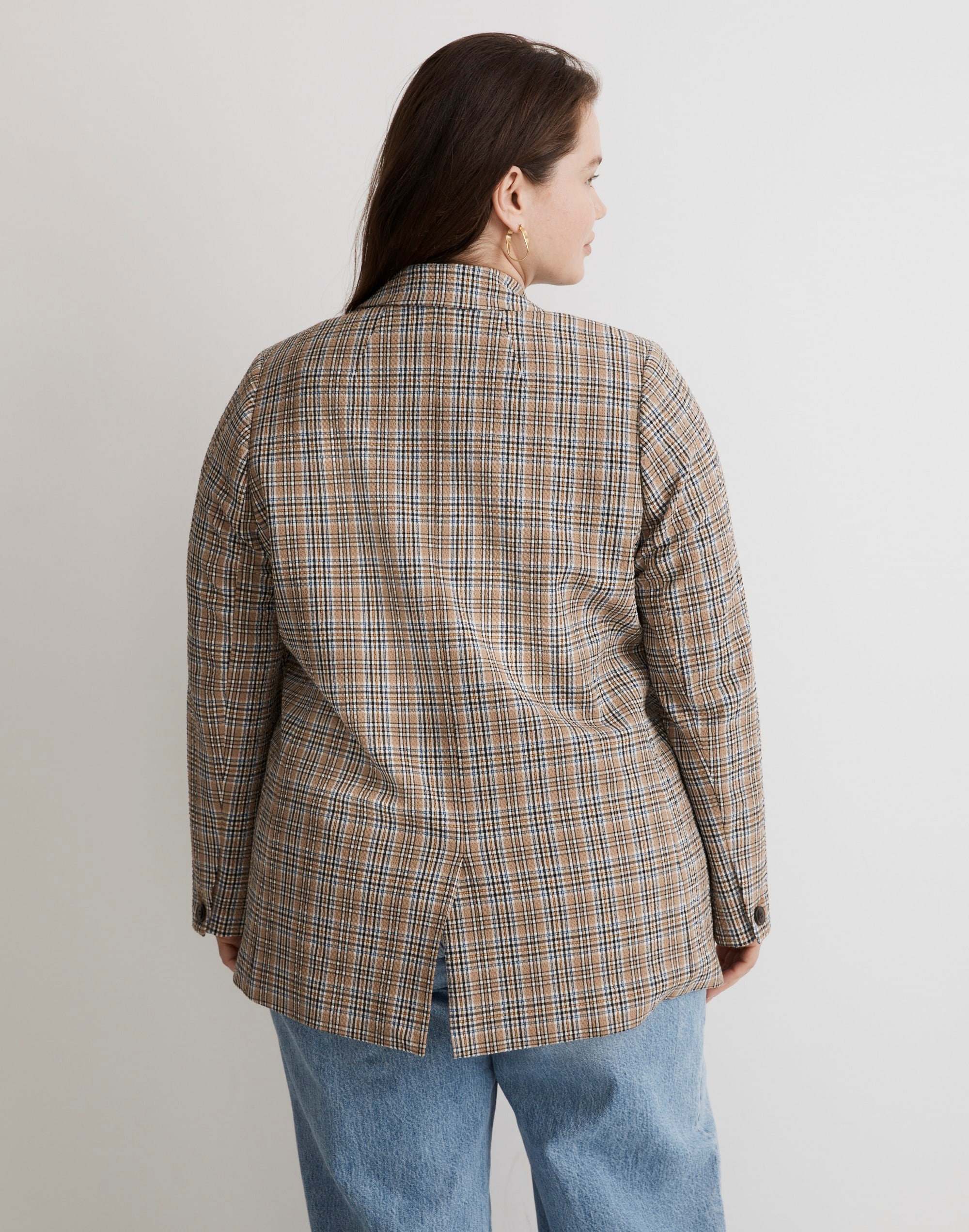 Plus Caldwell Double-Breasted Blazer in Prejean Plaid