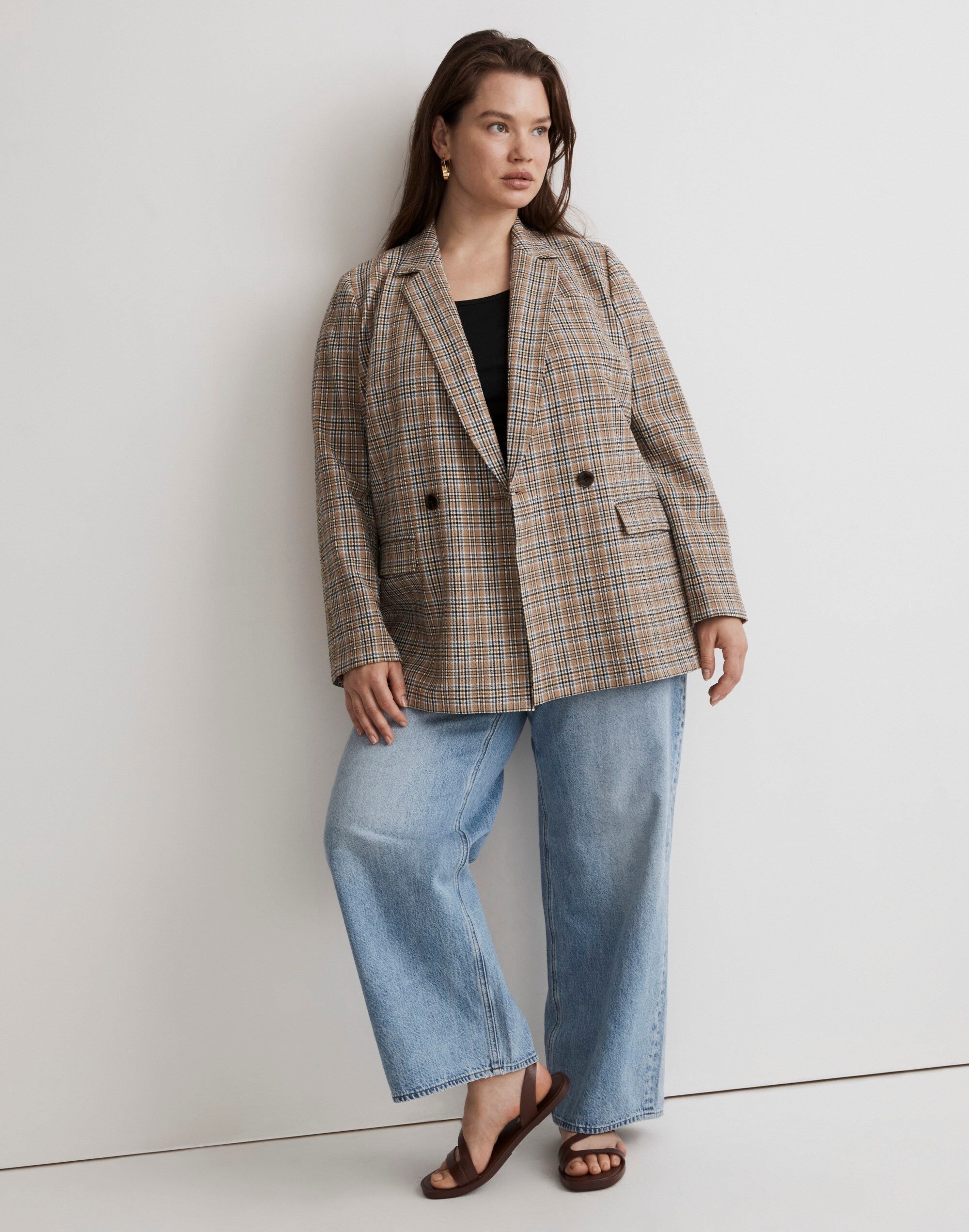 Plus Caldwell Double-Breasted Blazer in Prejean Plaid