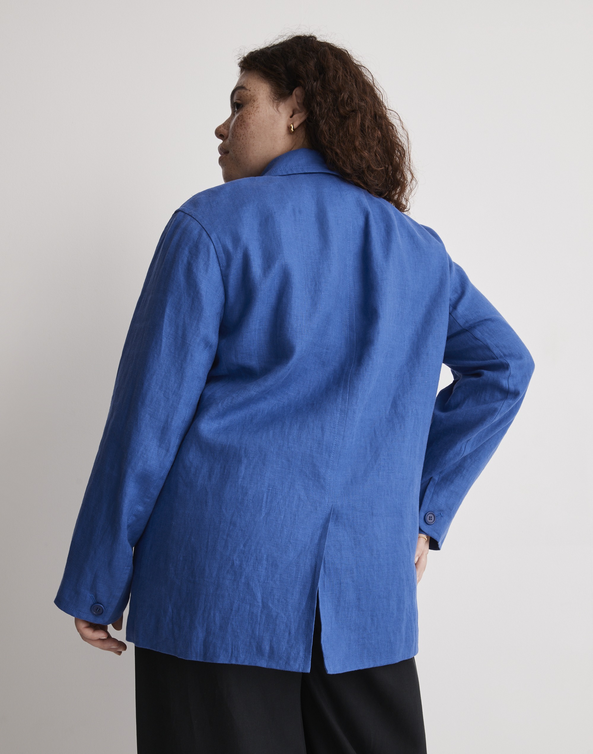 Plus Double-Breasted Crossover Blazer in 100% Linen