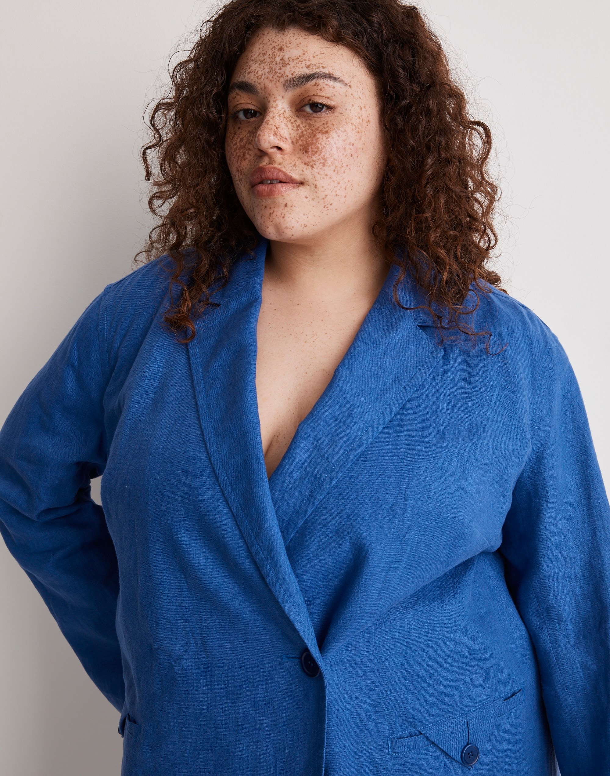 Plus Double-Breasted Crossover Blazer in 100% Linen