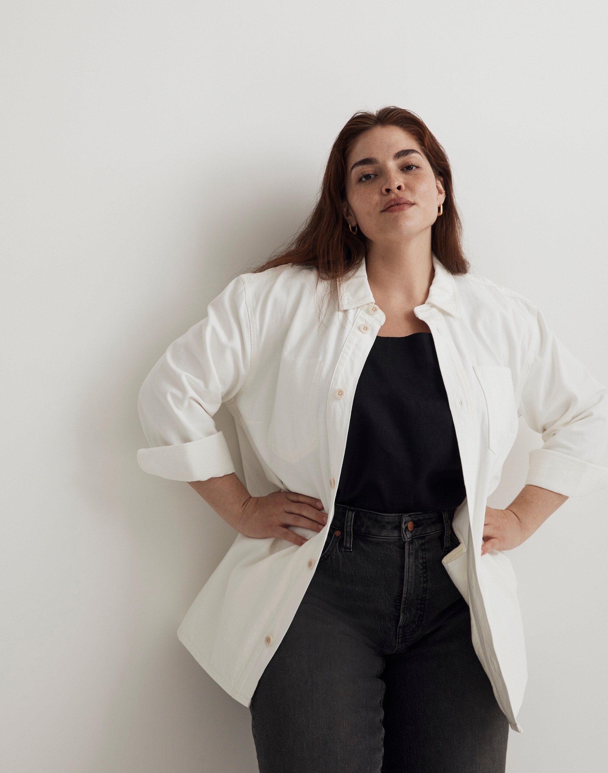 Plus Denim Chore Coat in Tile White