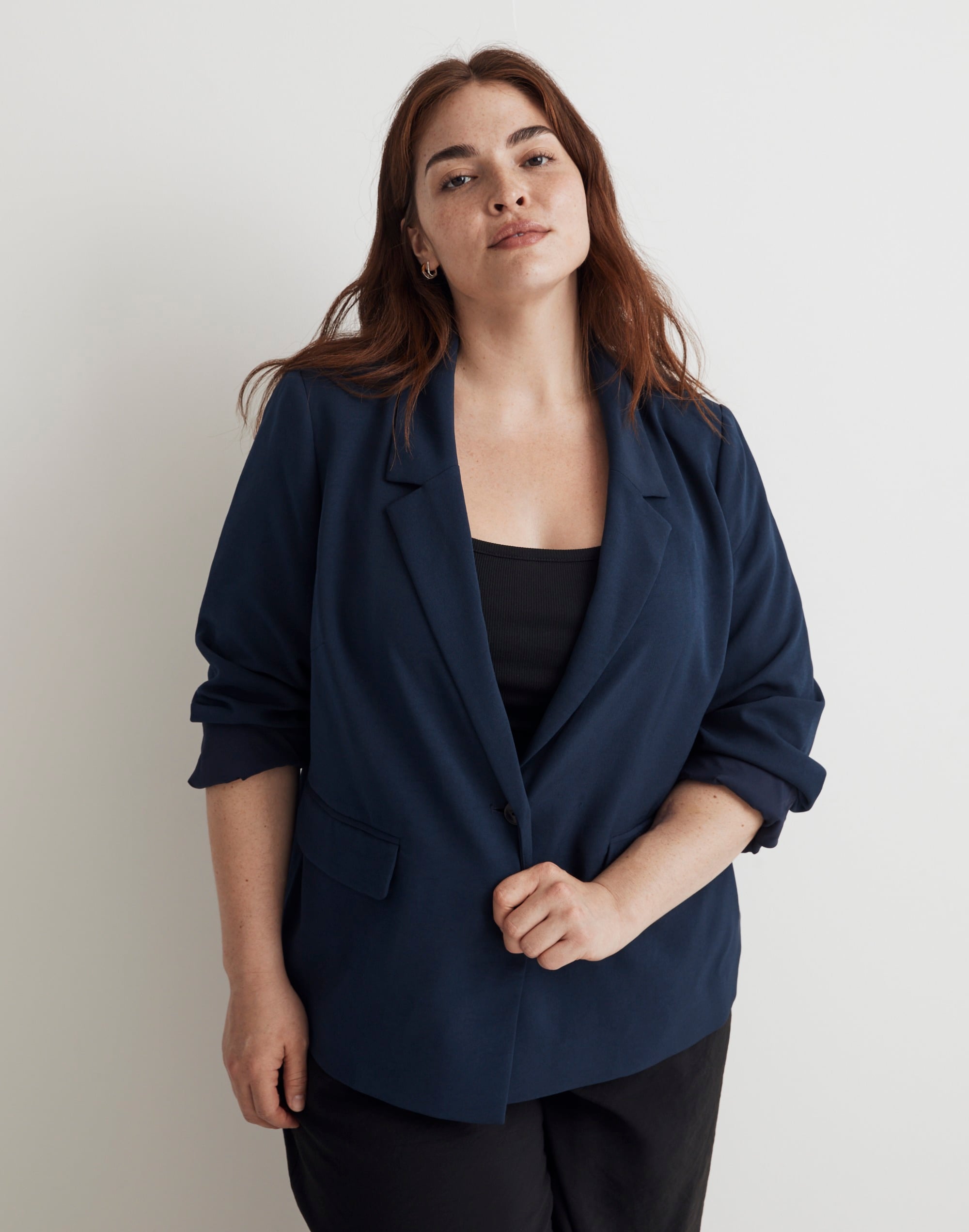 The Plus Dorset Crop Blazer in Easygoing Crepe