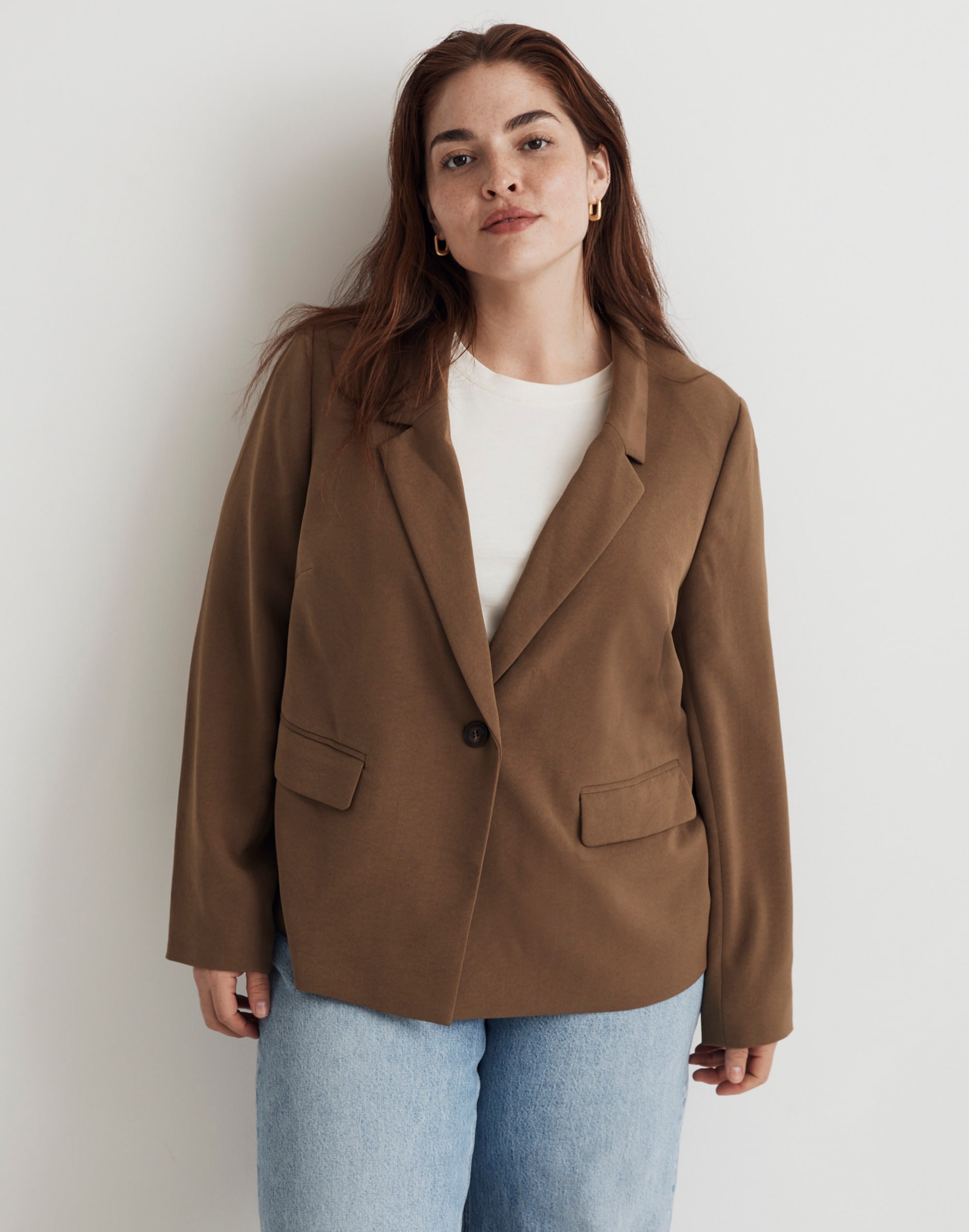 The Plus Dorset Crop Blazer in Easygoing Crepe