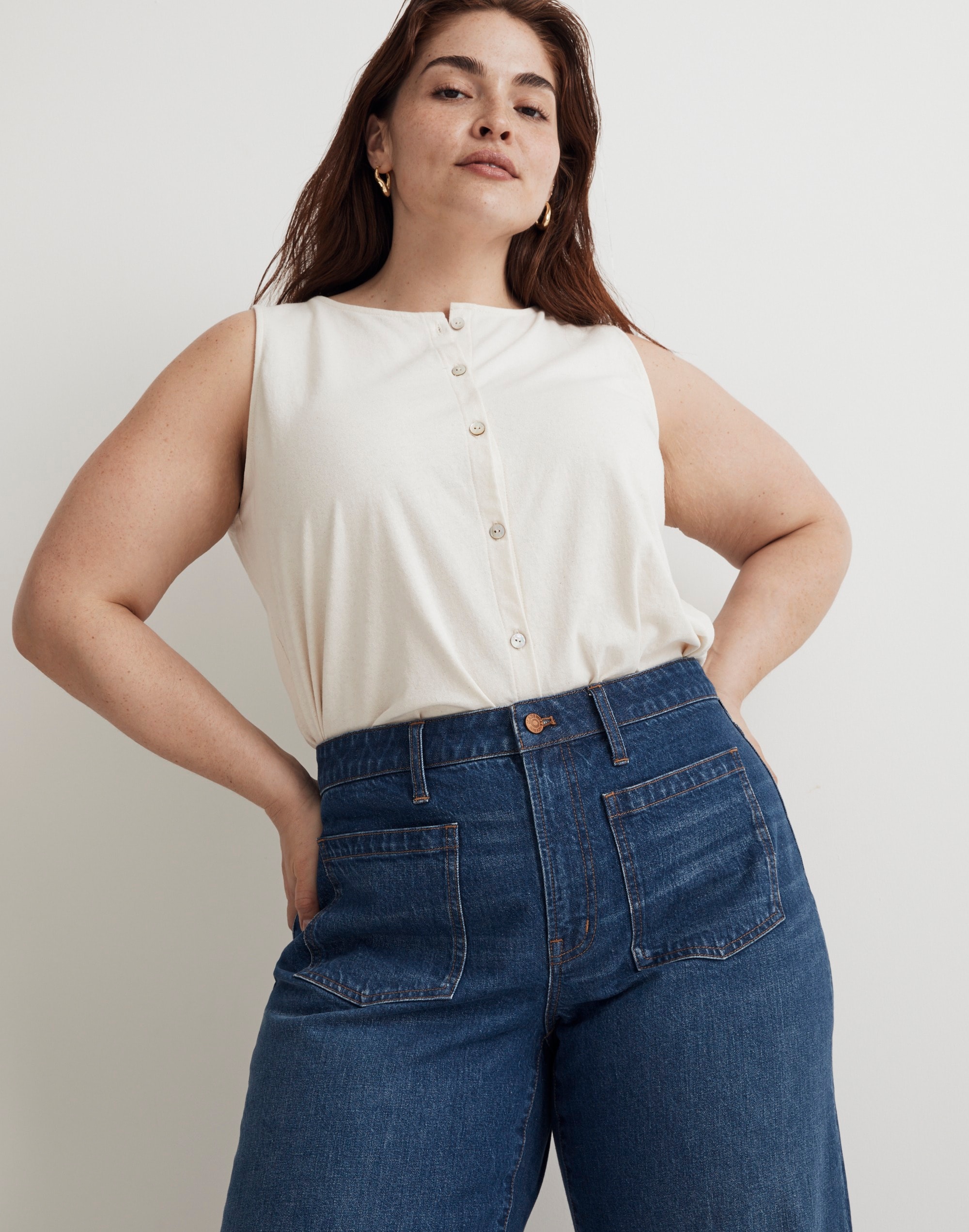 The Plus Perfect Vintage Wide-Leg Jean in Caronia Wash: Patch Pocket Edition