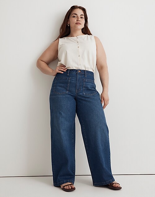 Women's Plus Vintage Wash High Waisted Straight Fit Cargo Jean