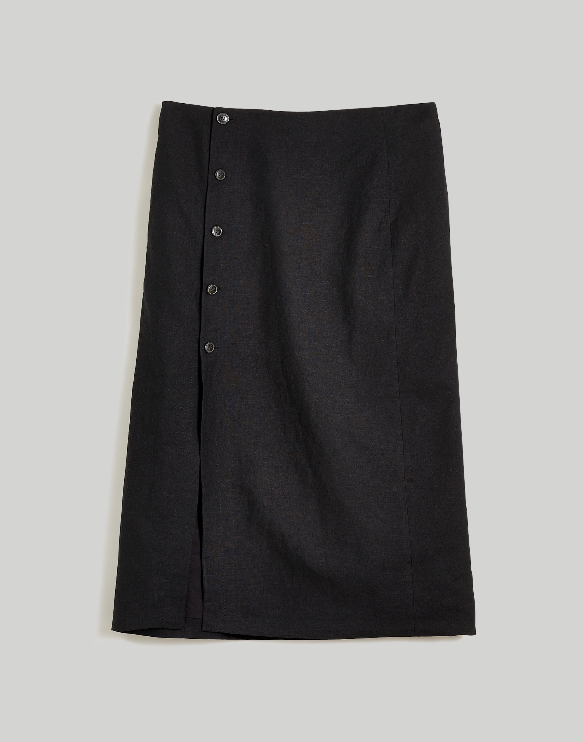 Linen-Cotton Blend Wrap Midi Skirt