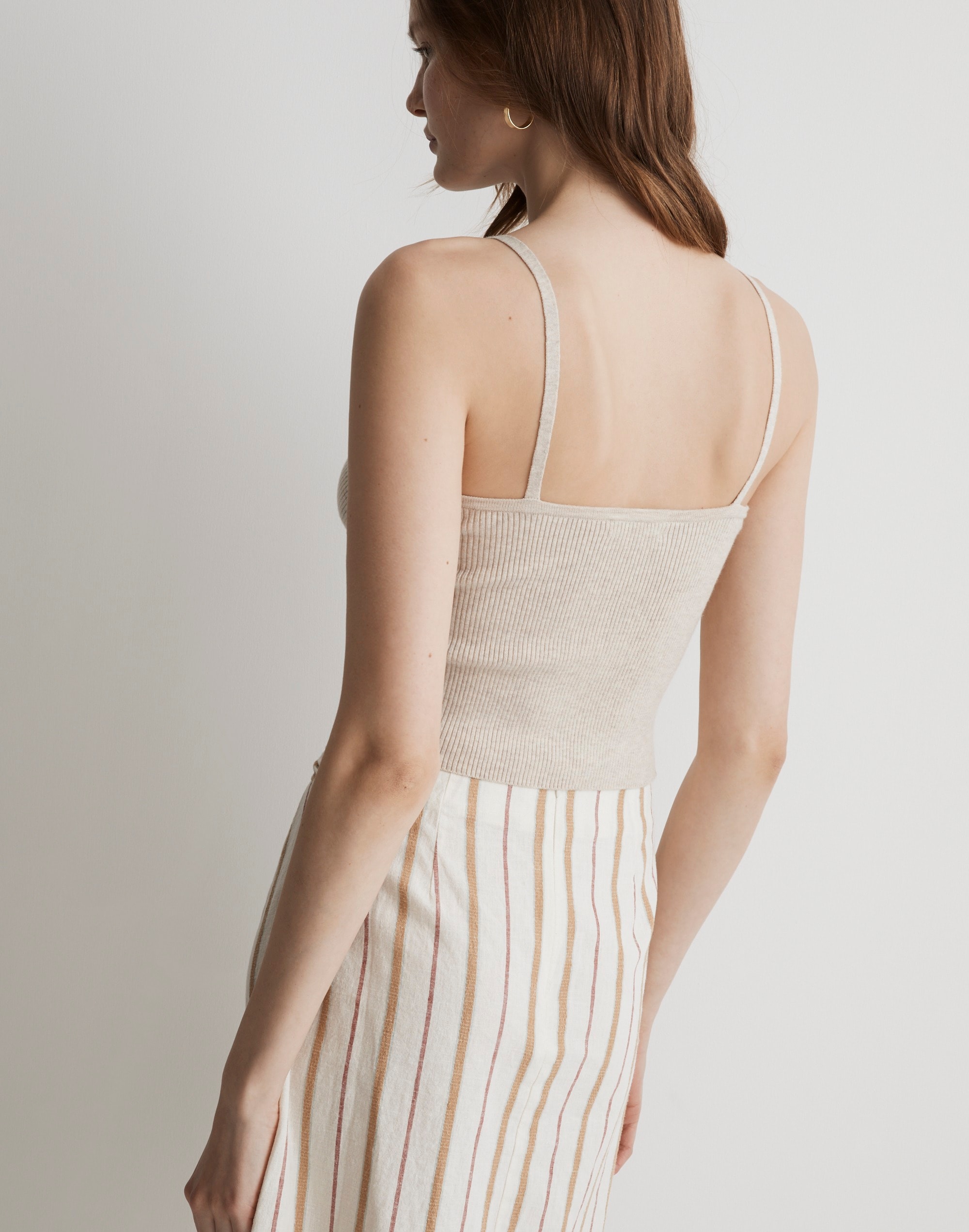 Twist-Front Sarong Midi Skirt in Stripe