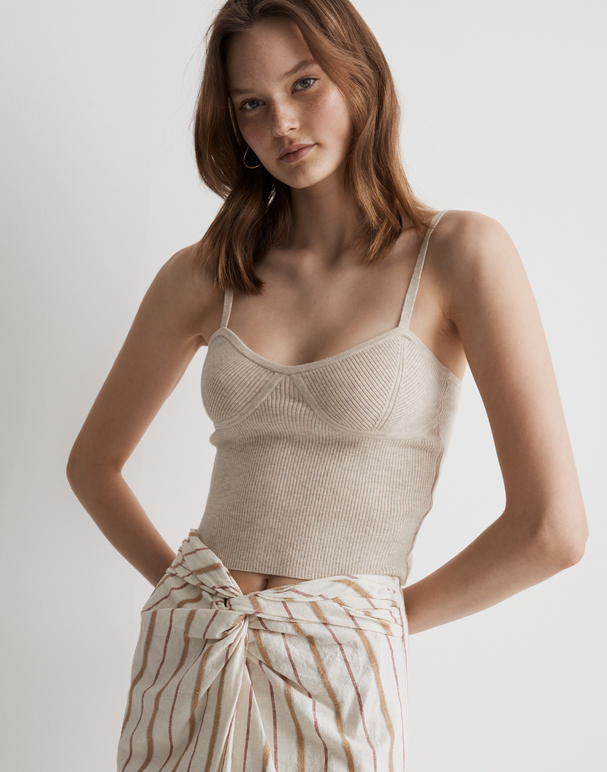 Twist-Front Sarong Midi Skirt in Stripe