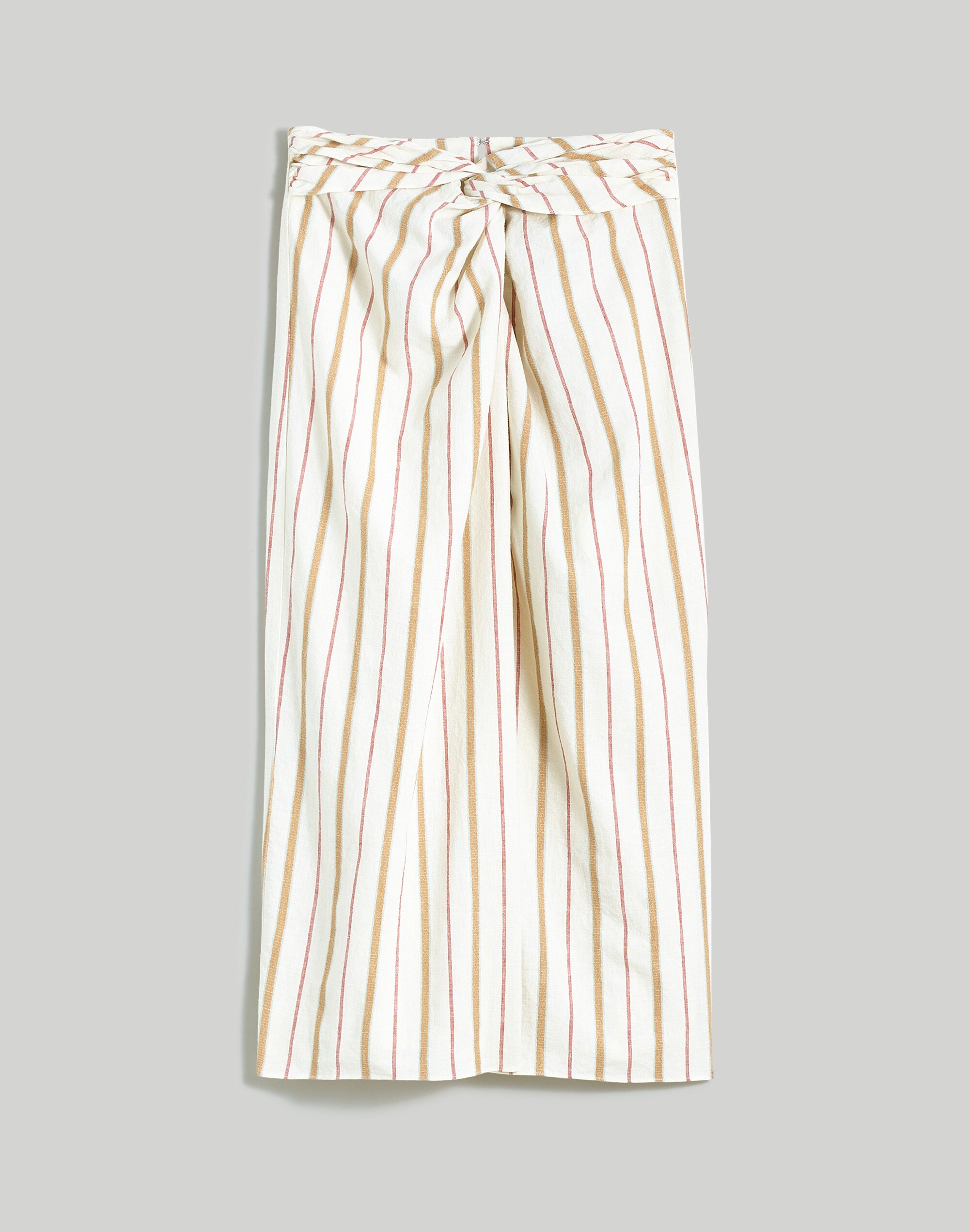 Twist-Front Sarong Midi Skirt in Stripe