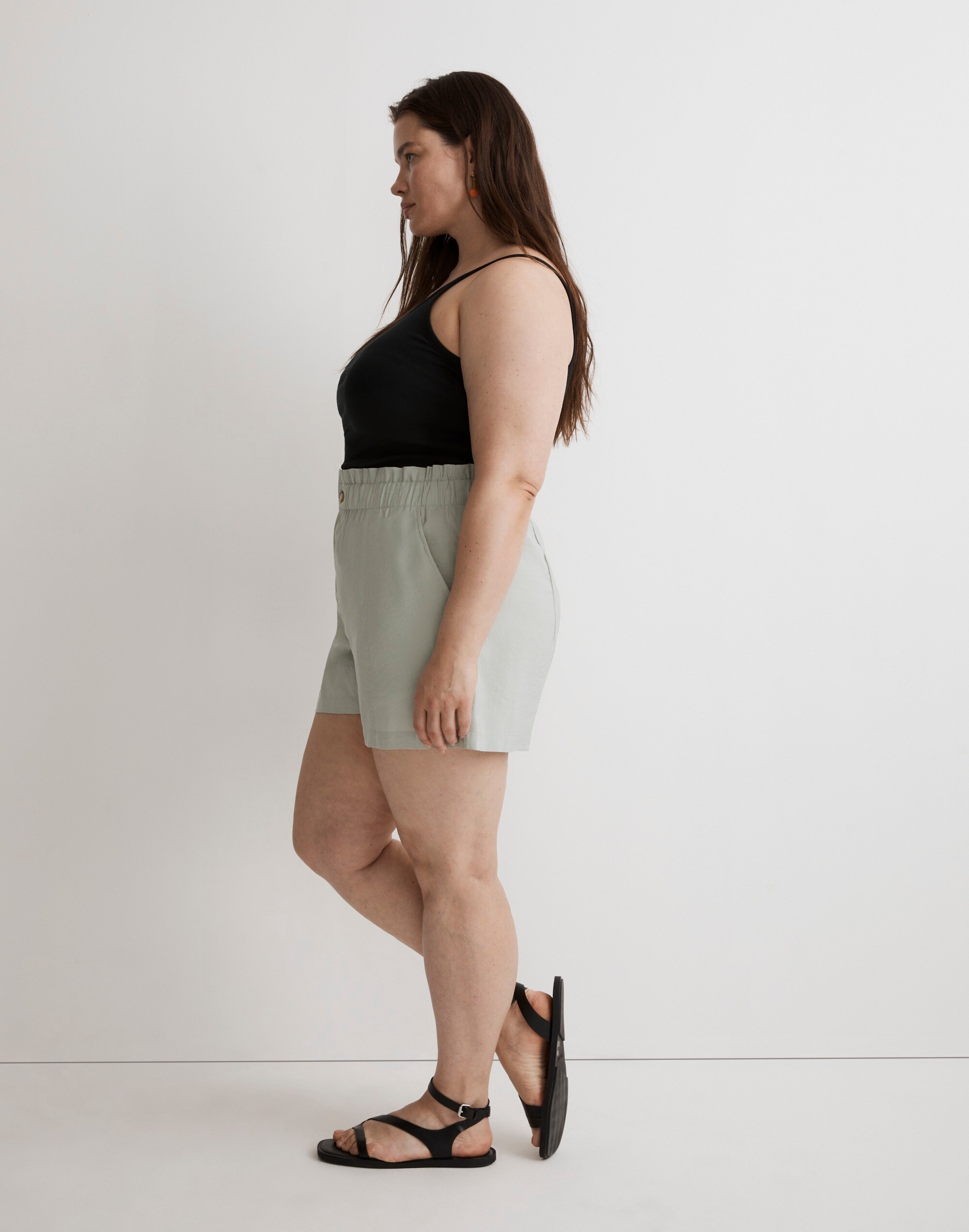 Plus Seamed Pull-On Paperbag Shorts in Softdrape