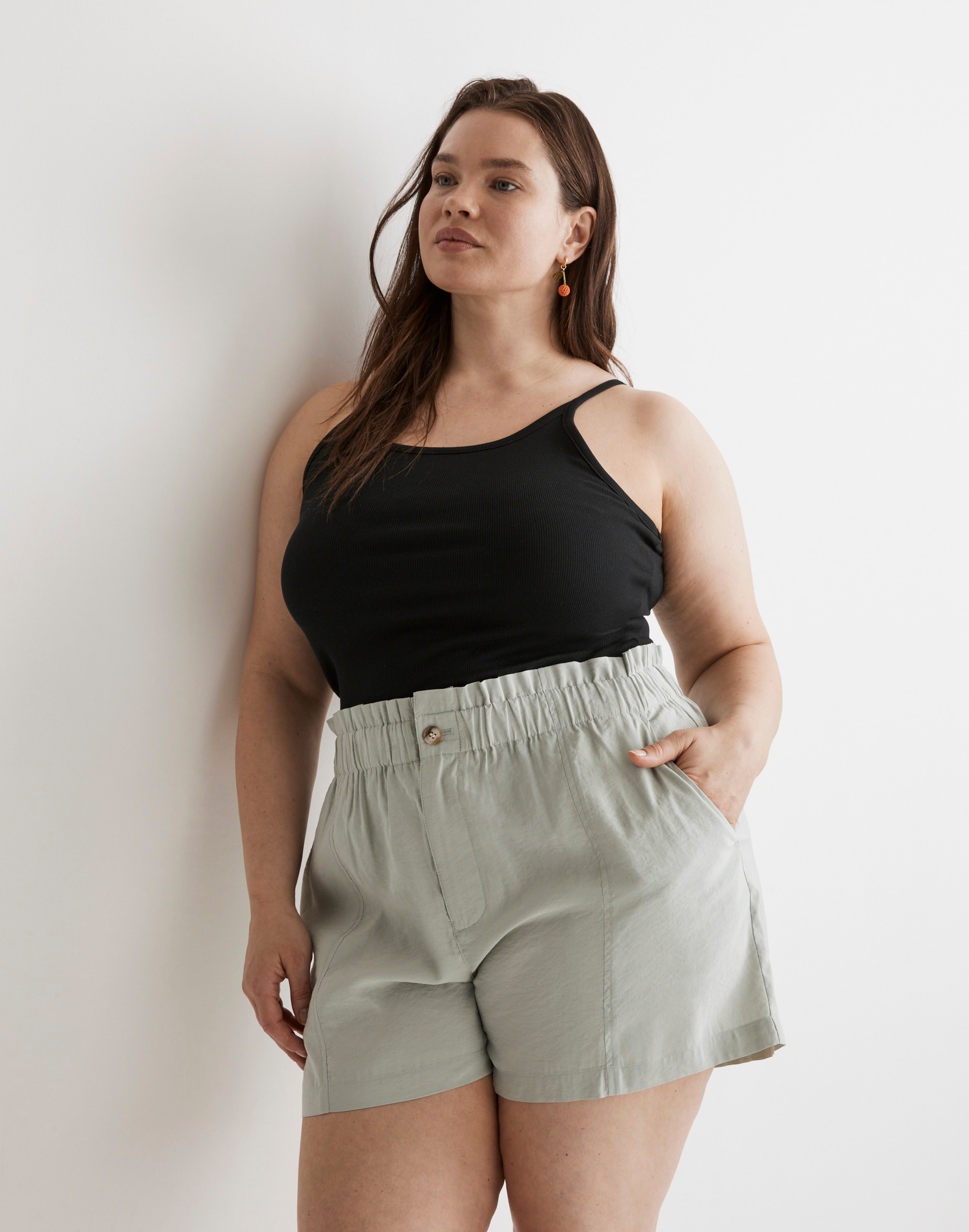 Plus Seamed Pull-On Paperbag Shorts in Softdrape