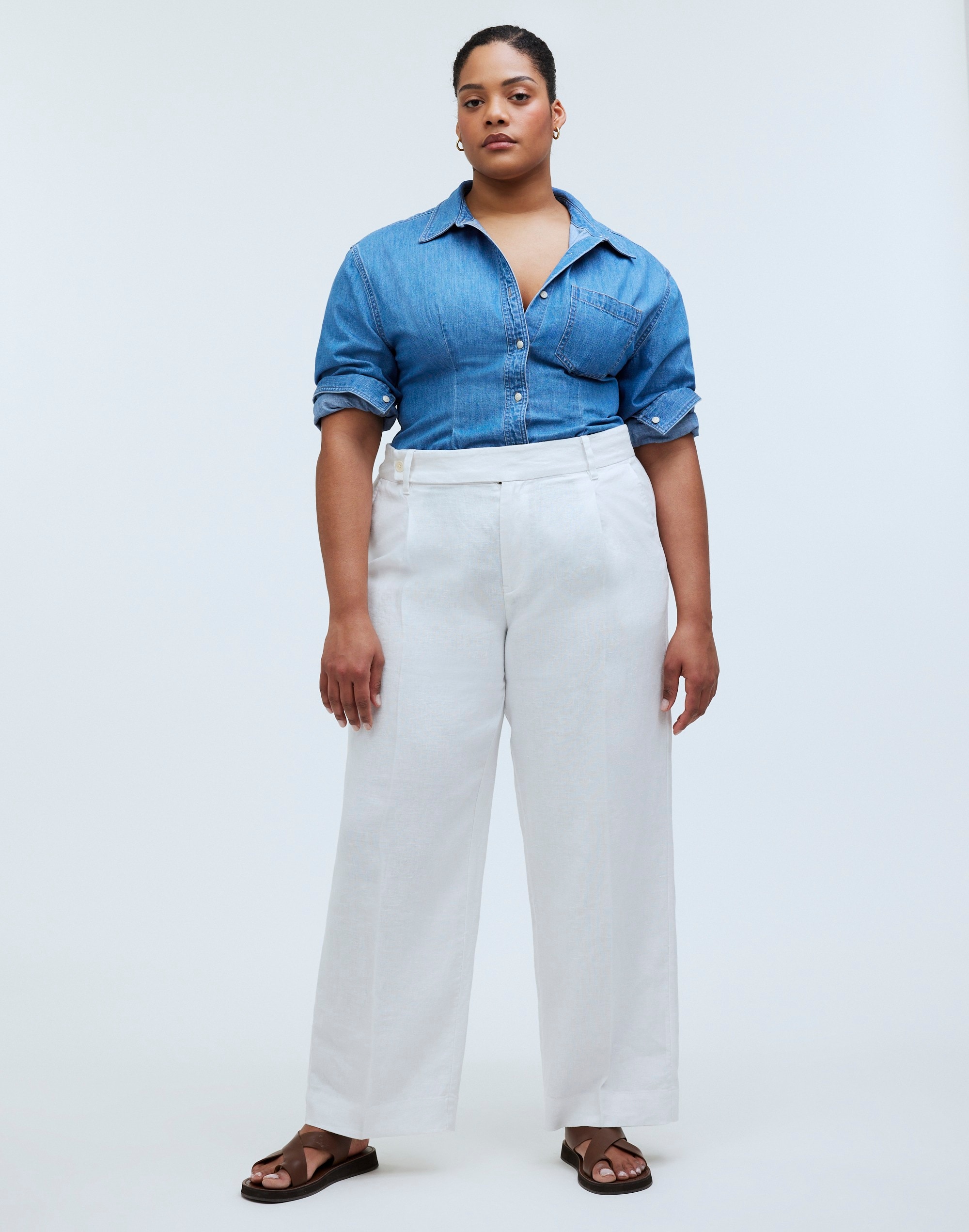 the plus harlow wide-leg pant in 100% linen