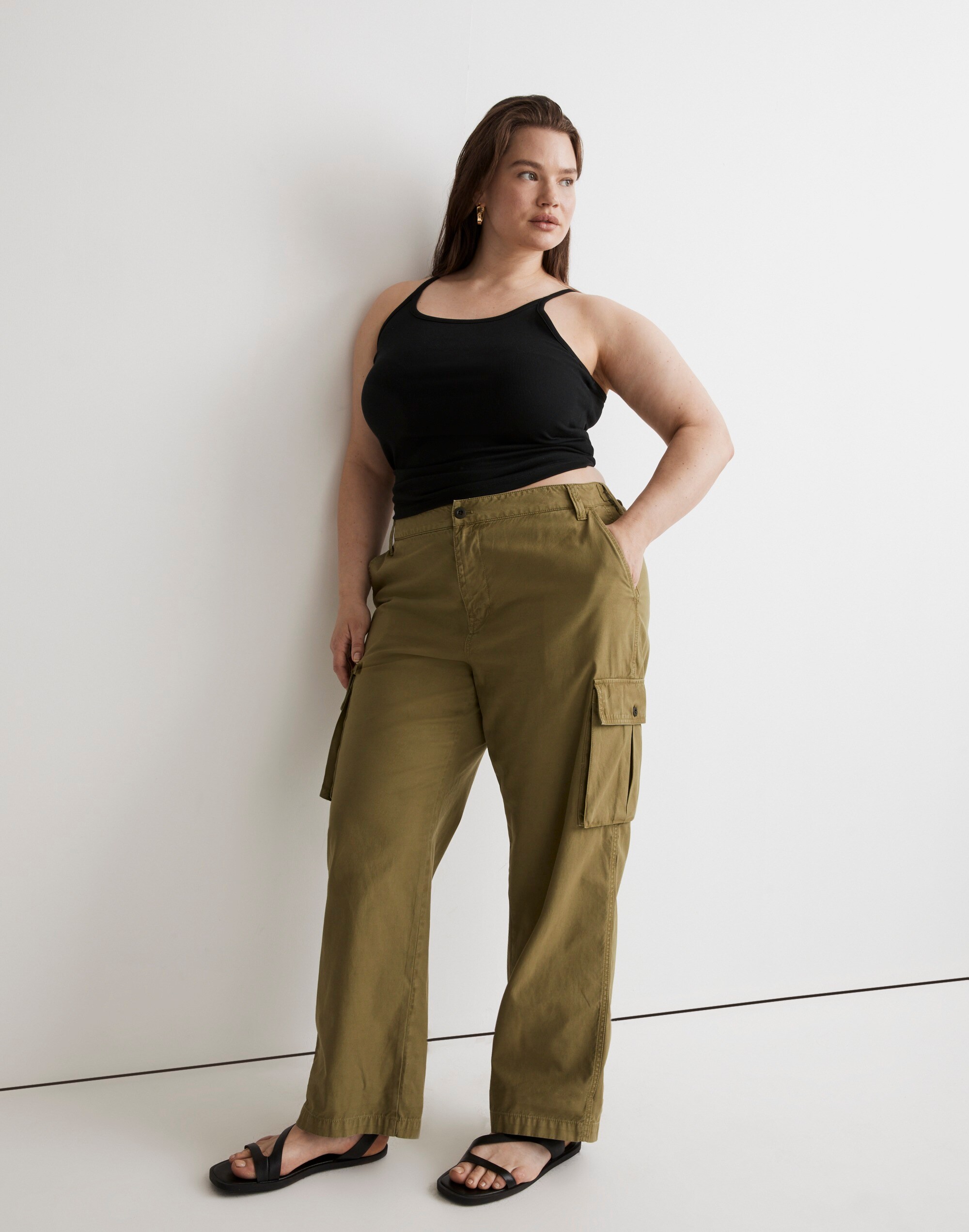 Plus Garment-Dyed Low-Slung Straight Cargo Pants
