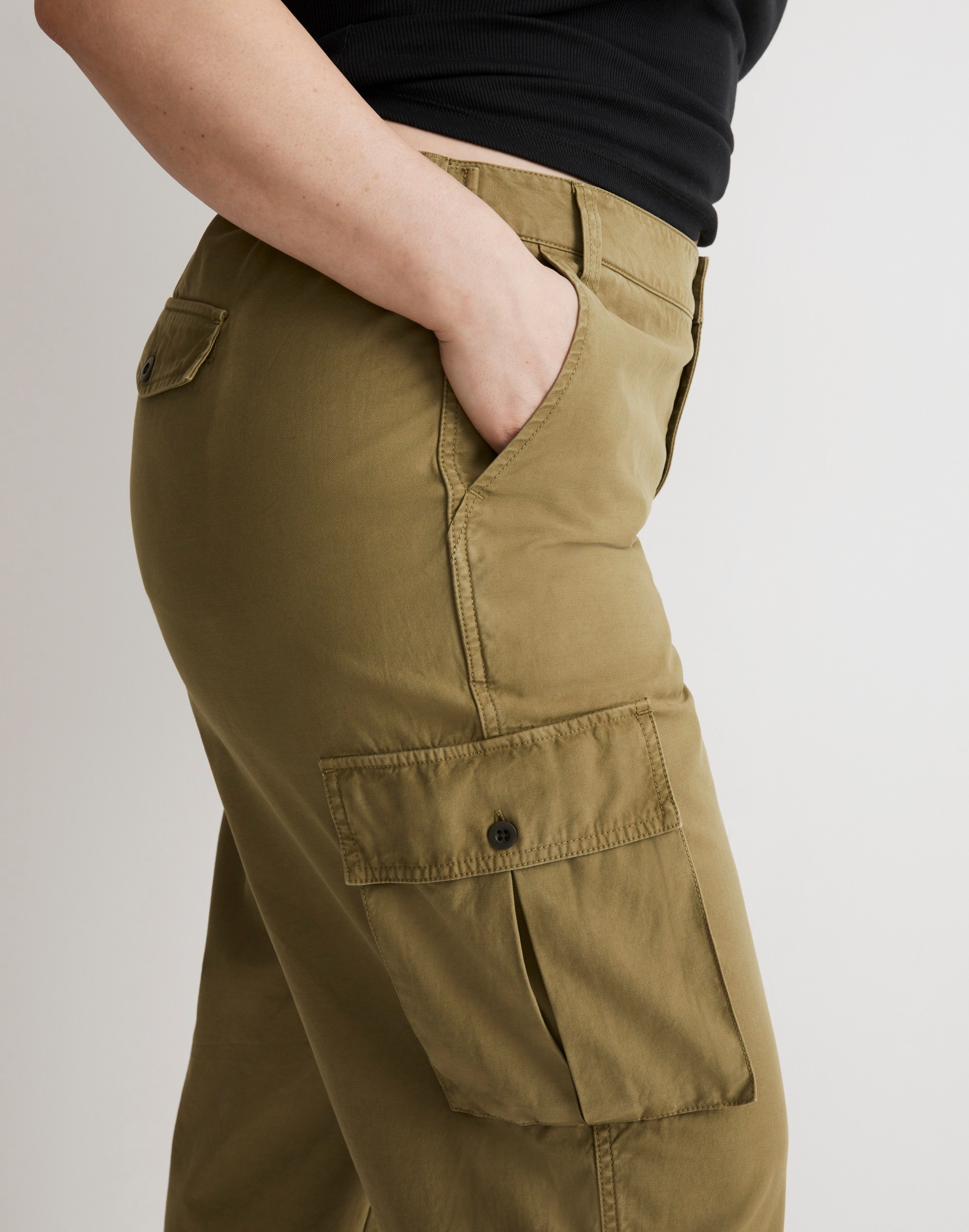 Plus Garment-Dyed Low-Slung Straight Cargo Pants