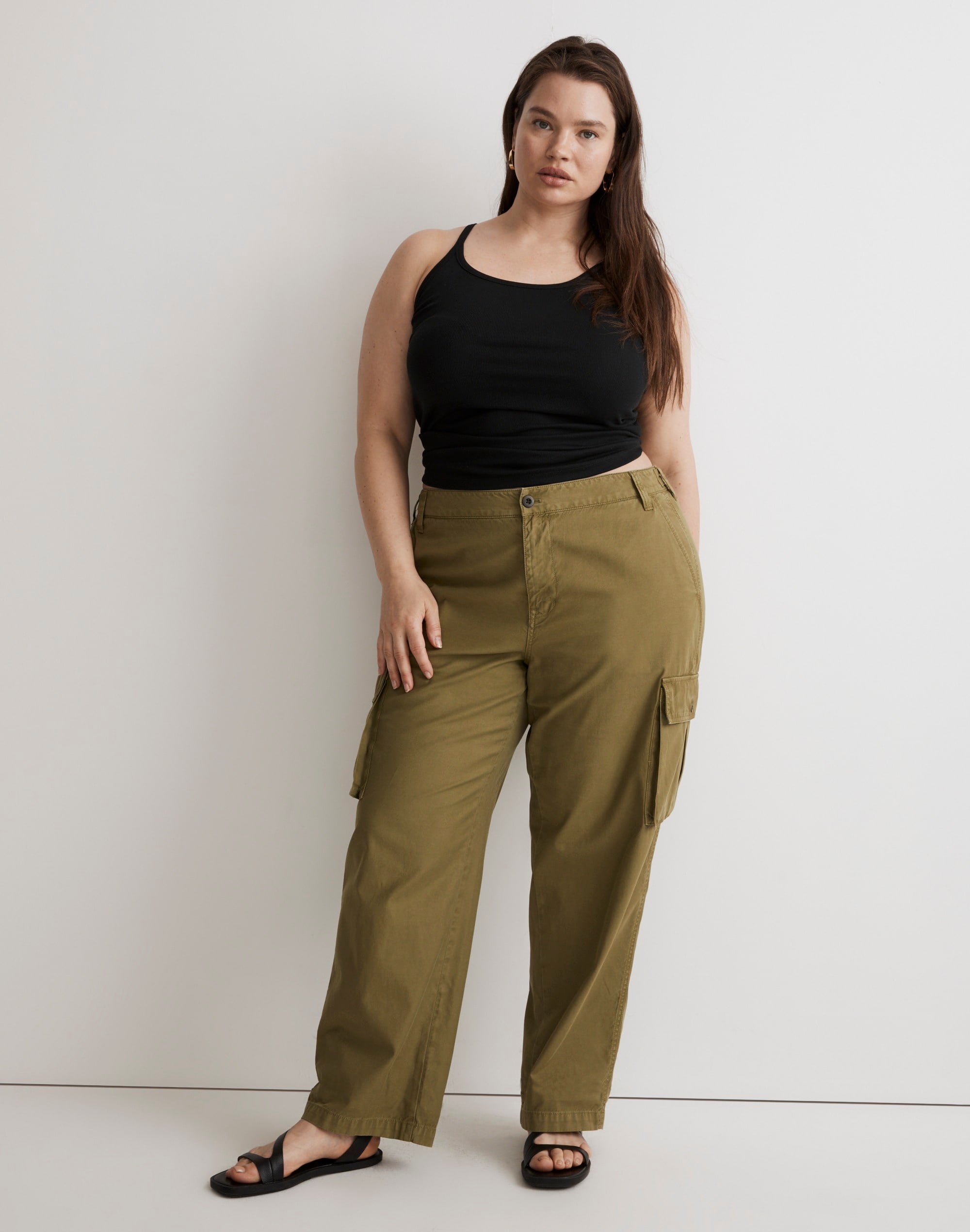 Plus Garment-Dyed Low-Slung Straight Cargo Pants