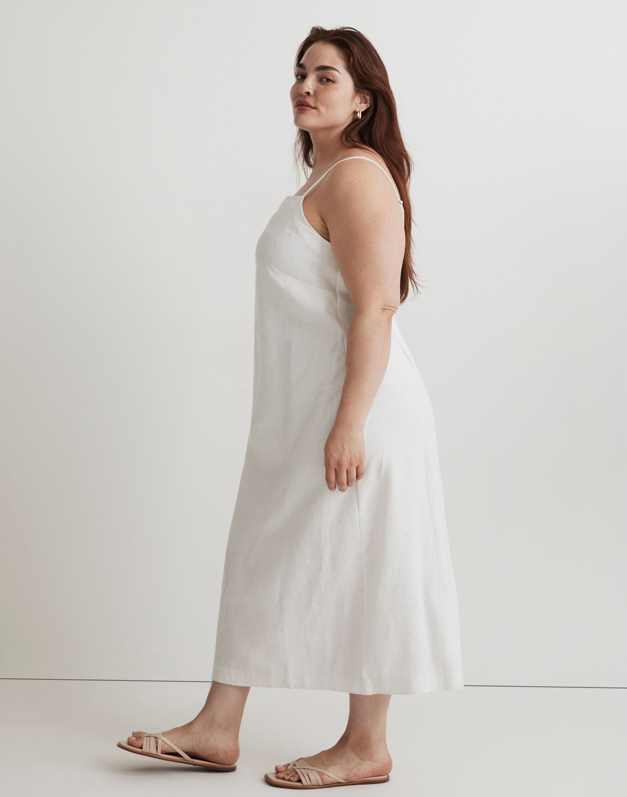 Plus Goldie Midi Slip Dress in 100% Linen