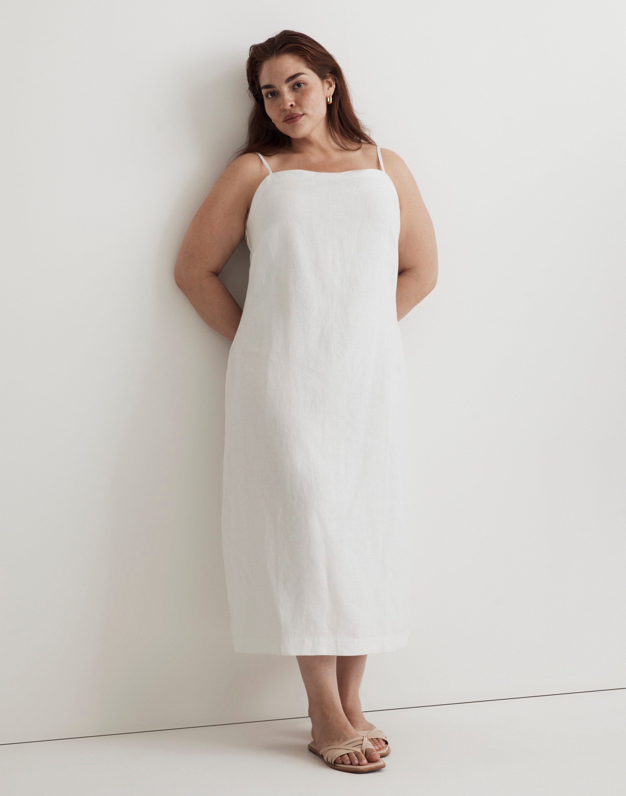 Plus Goldie Midi Slip Dress in 100% Linen