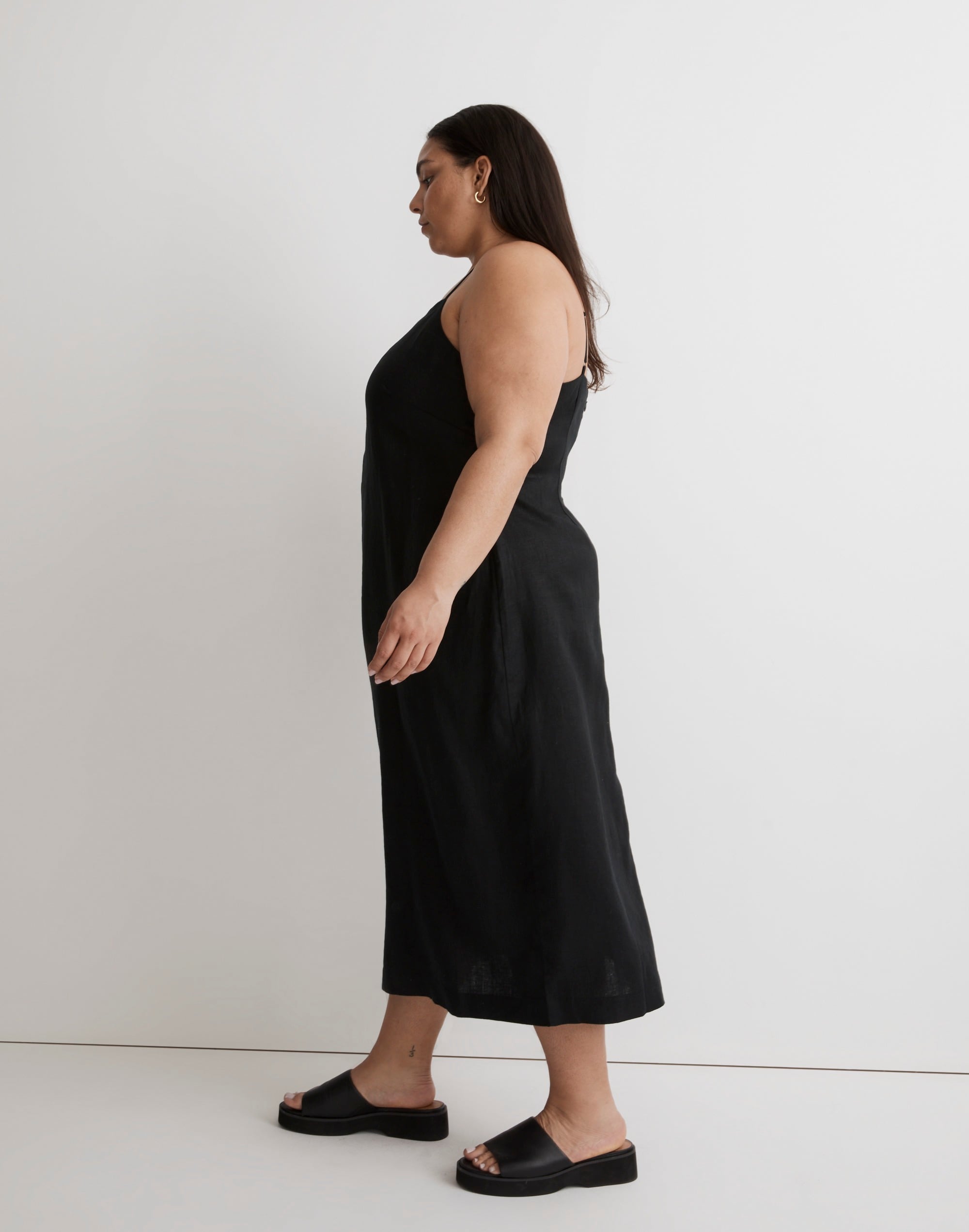 Plus Square-Neck Midi Slip Dress in 100% Linen