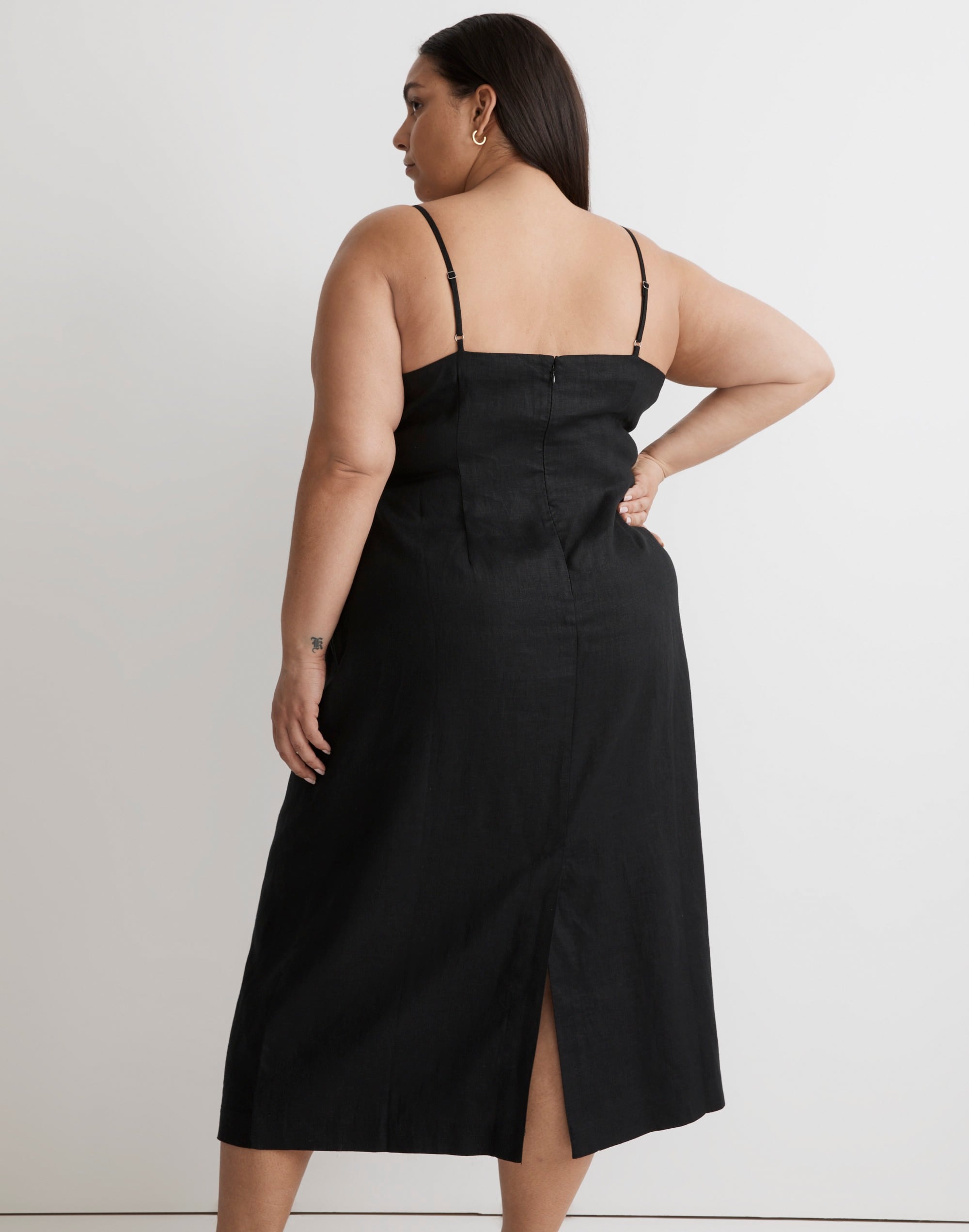 Plus Square-Neck Midi Slip Dress in 100% Linen