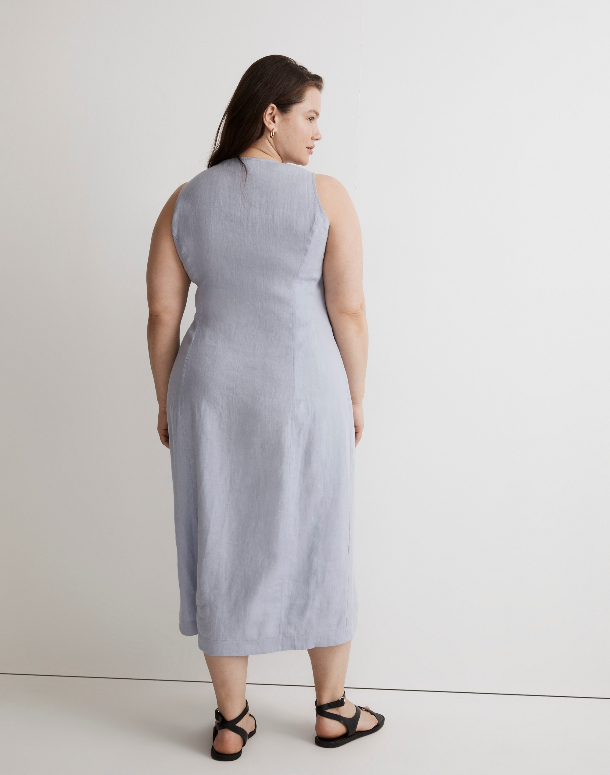 Plus 100% Linen Button-Front Midi Dress