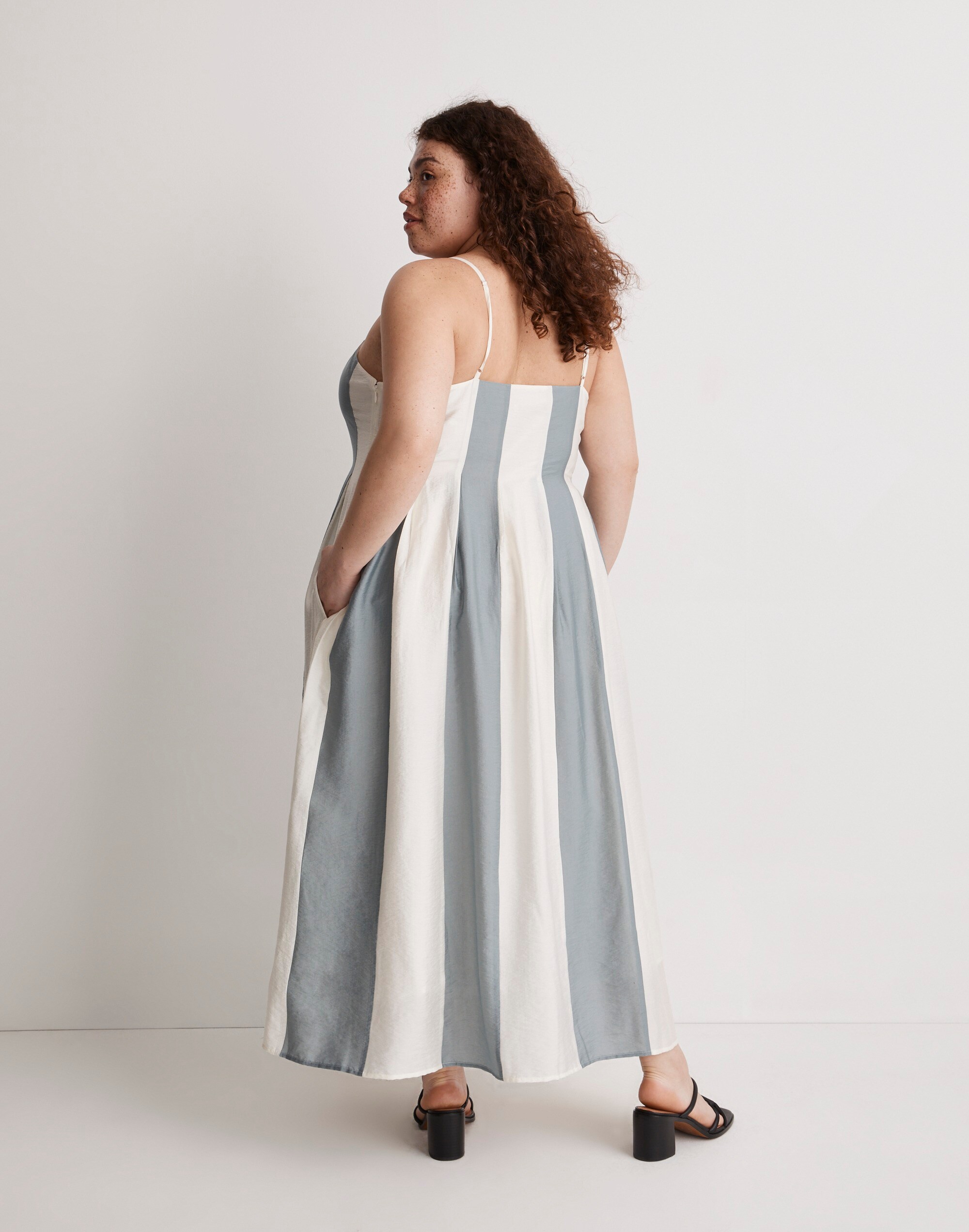 Plus Pleated Midi Dress in Stripe