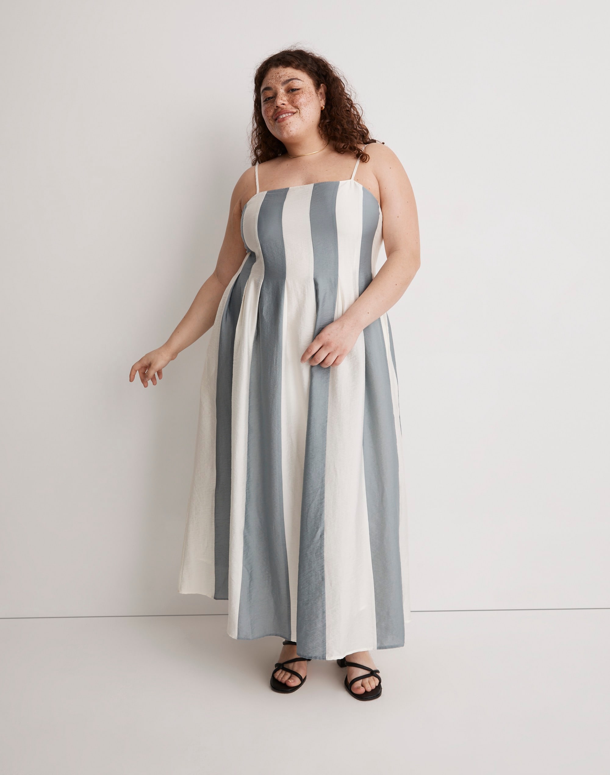 plus pleated midi dress in stripe