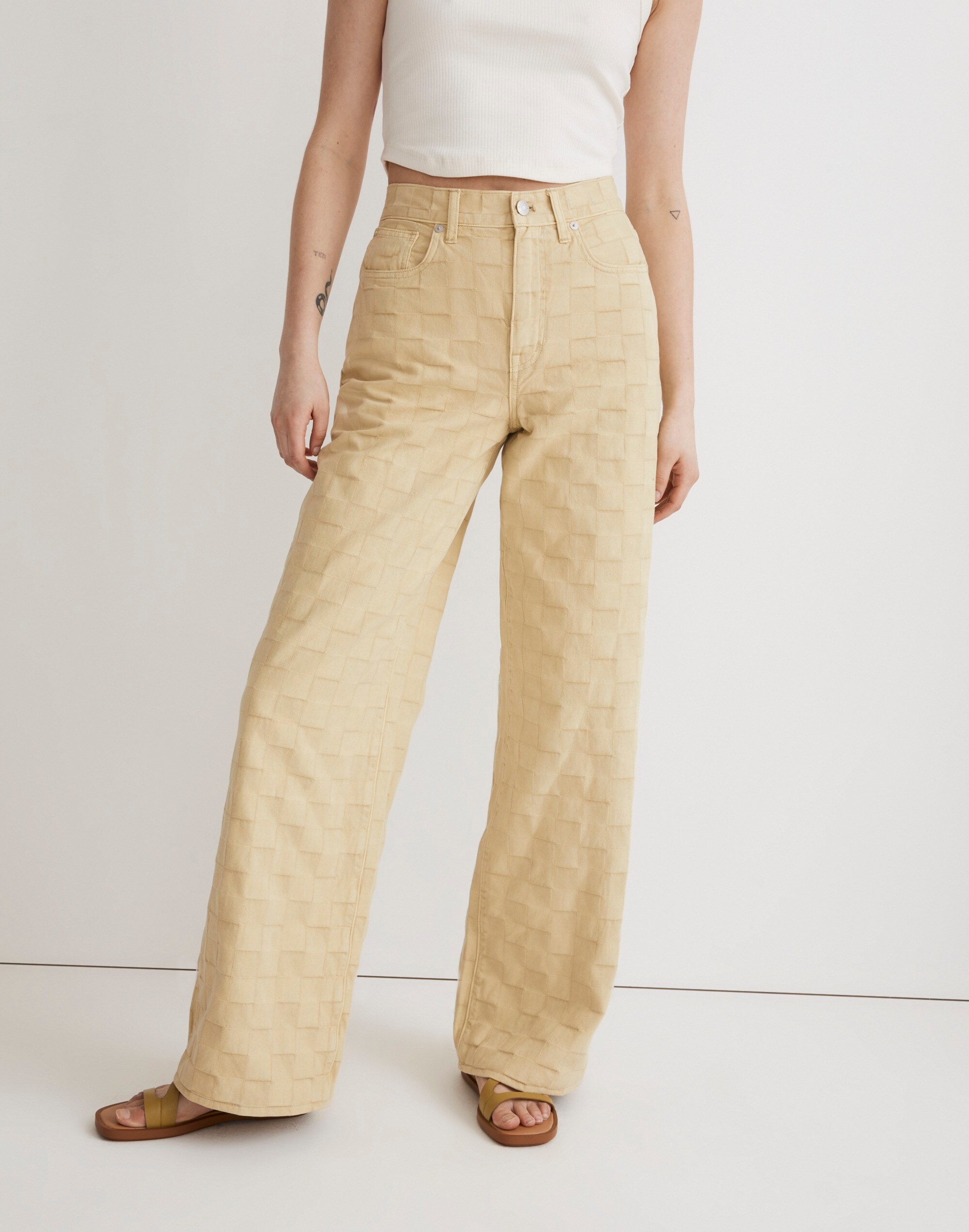 Superwide-Leg Jeans in Checkerboard Jacquard