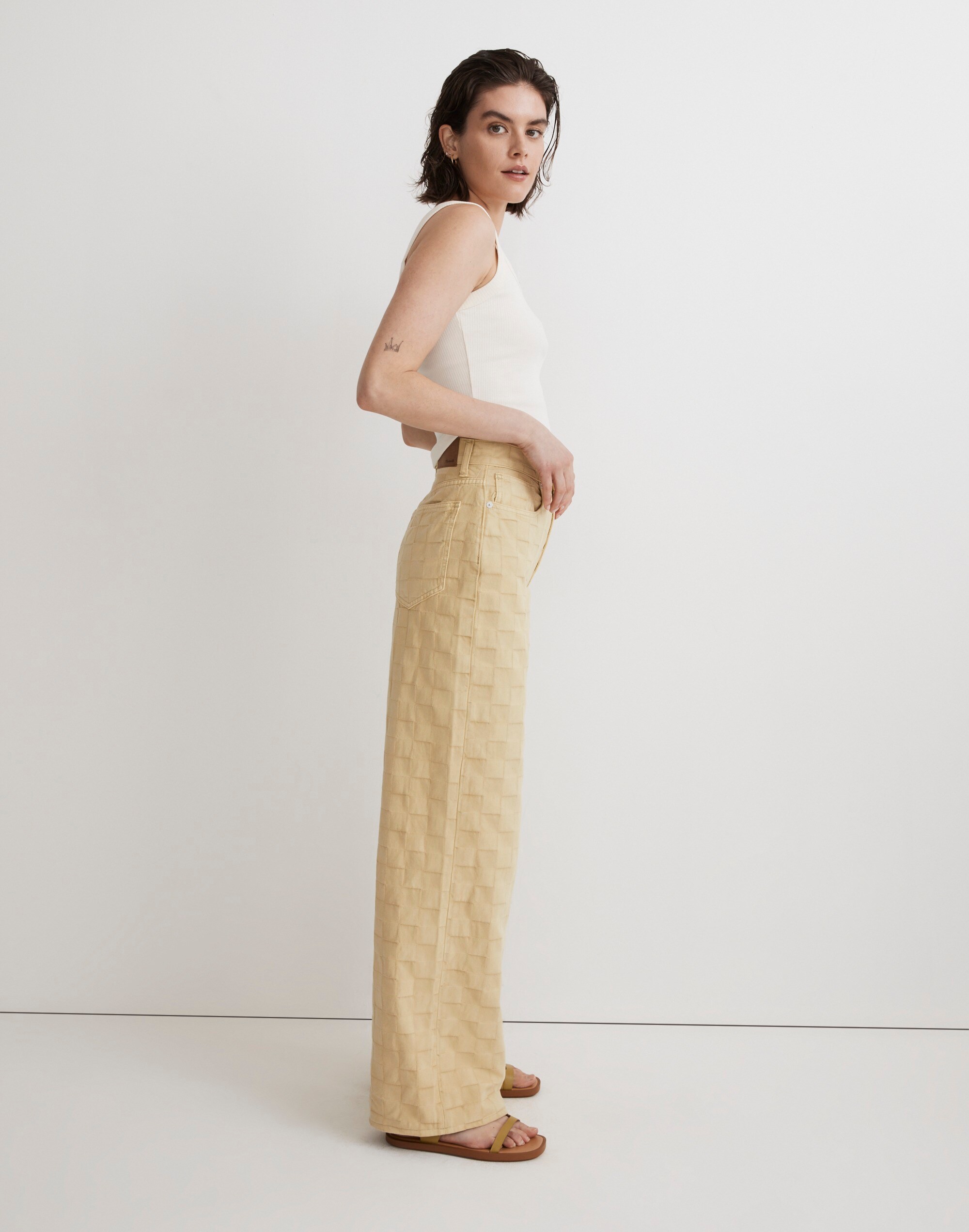 Superwide-Leg Jeans in Checkerboard Jacquard Alternate Image 3