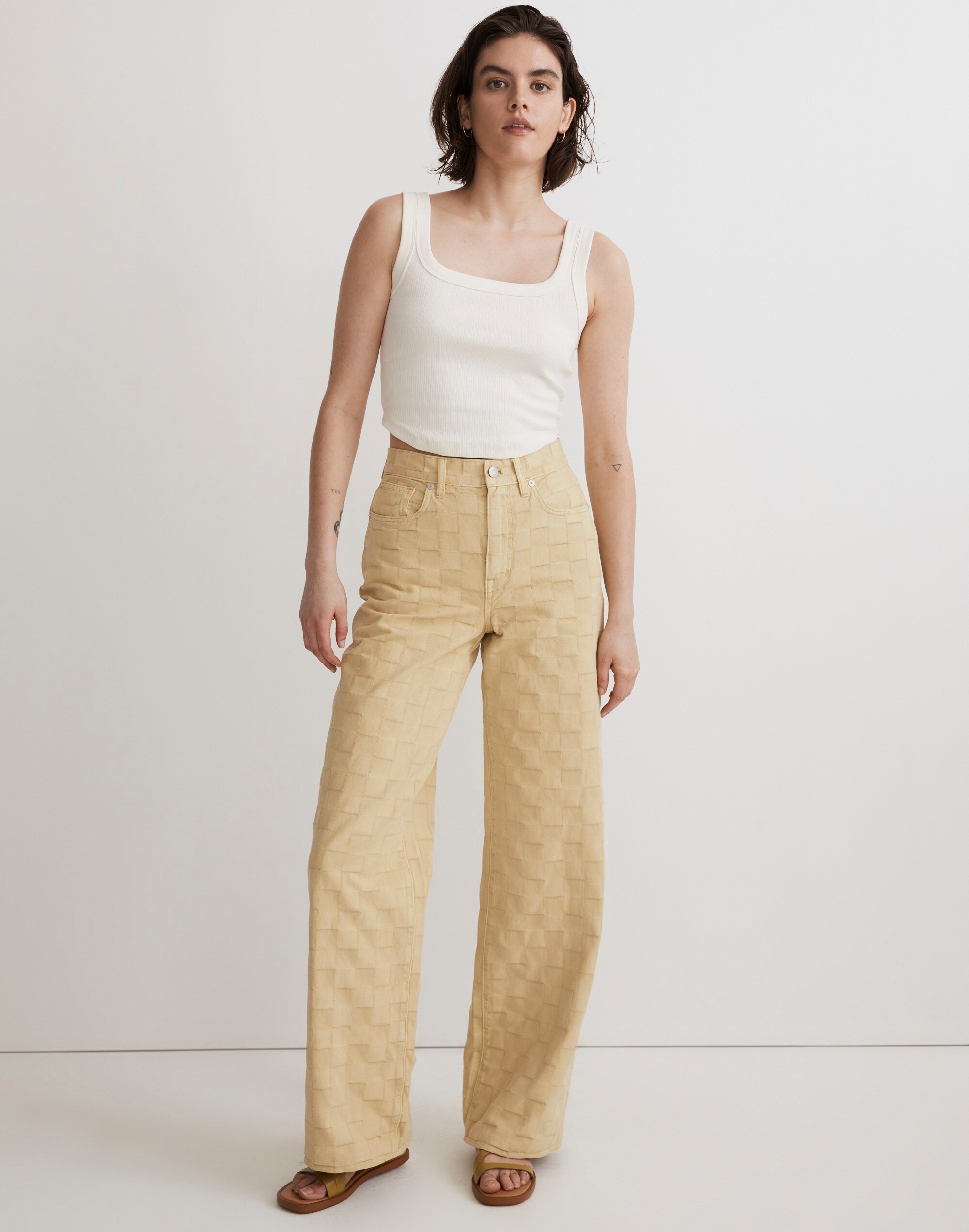 Superwide-Leg Jeans in Checkerboard Jacquard Alternate Image 1