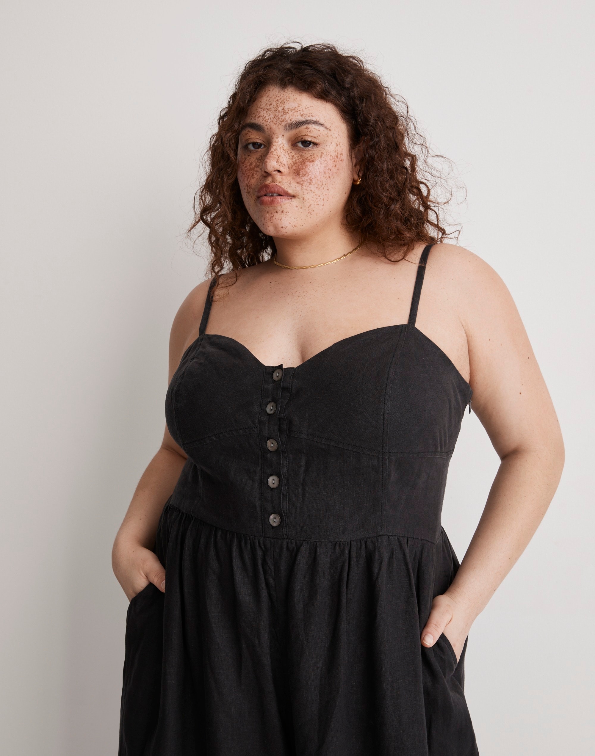 Plus Sleeveless Wide-Leg Jumpsuit in 100% Linen