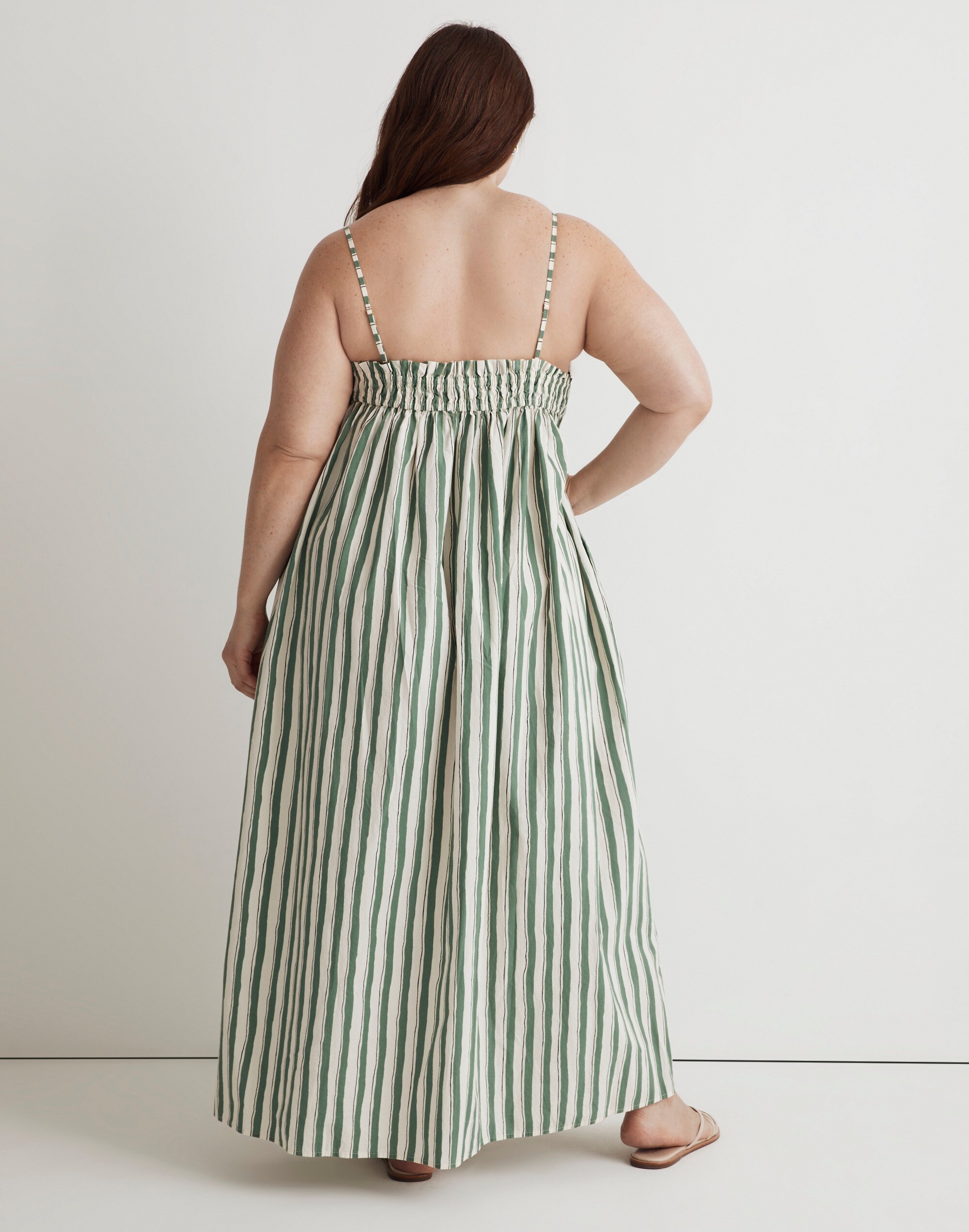 Plus Poplin Ruffle A-Line Midi Dress in Stripe