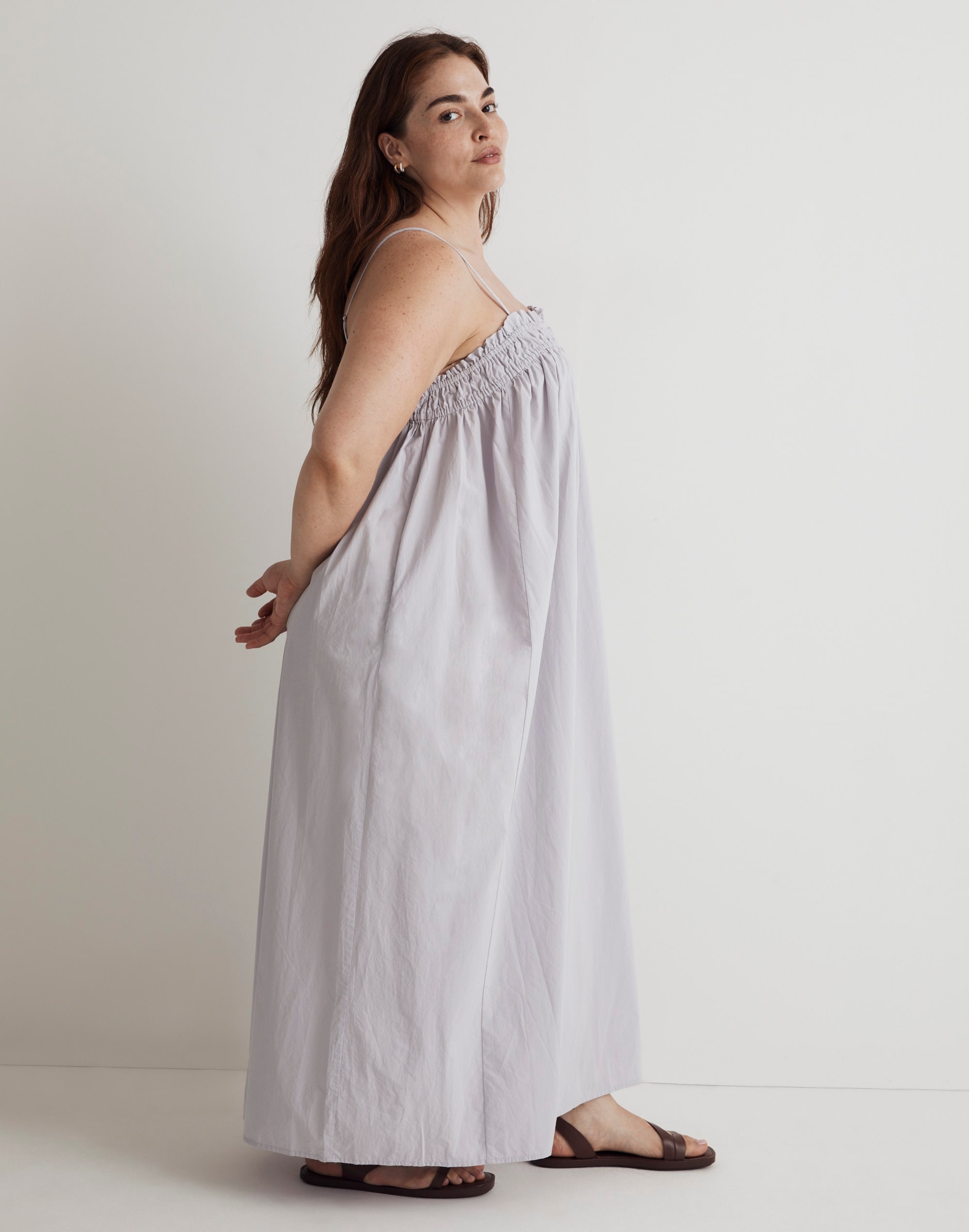 Plus Poplin Ruffle A-Line Midi Dress