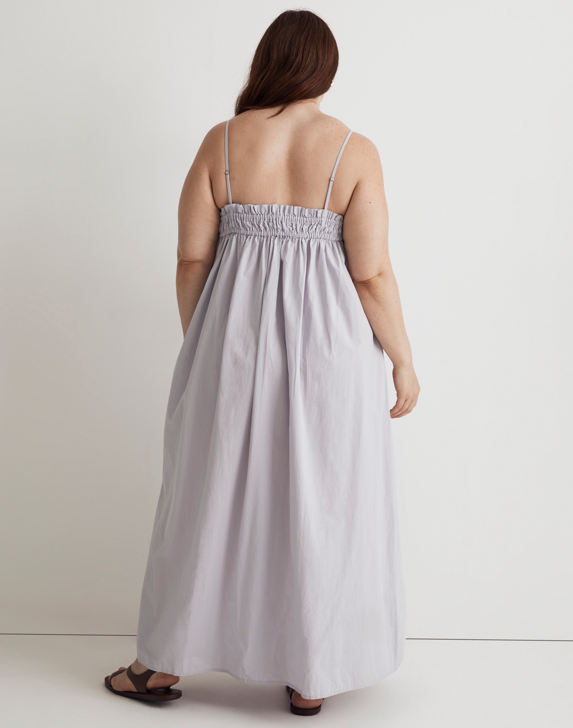 Plus Poplin Ruffle A-Line Midi Dress