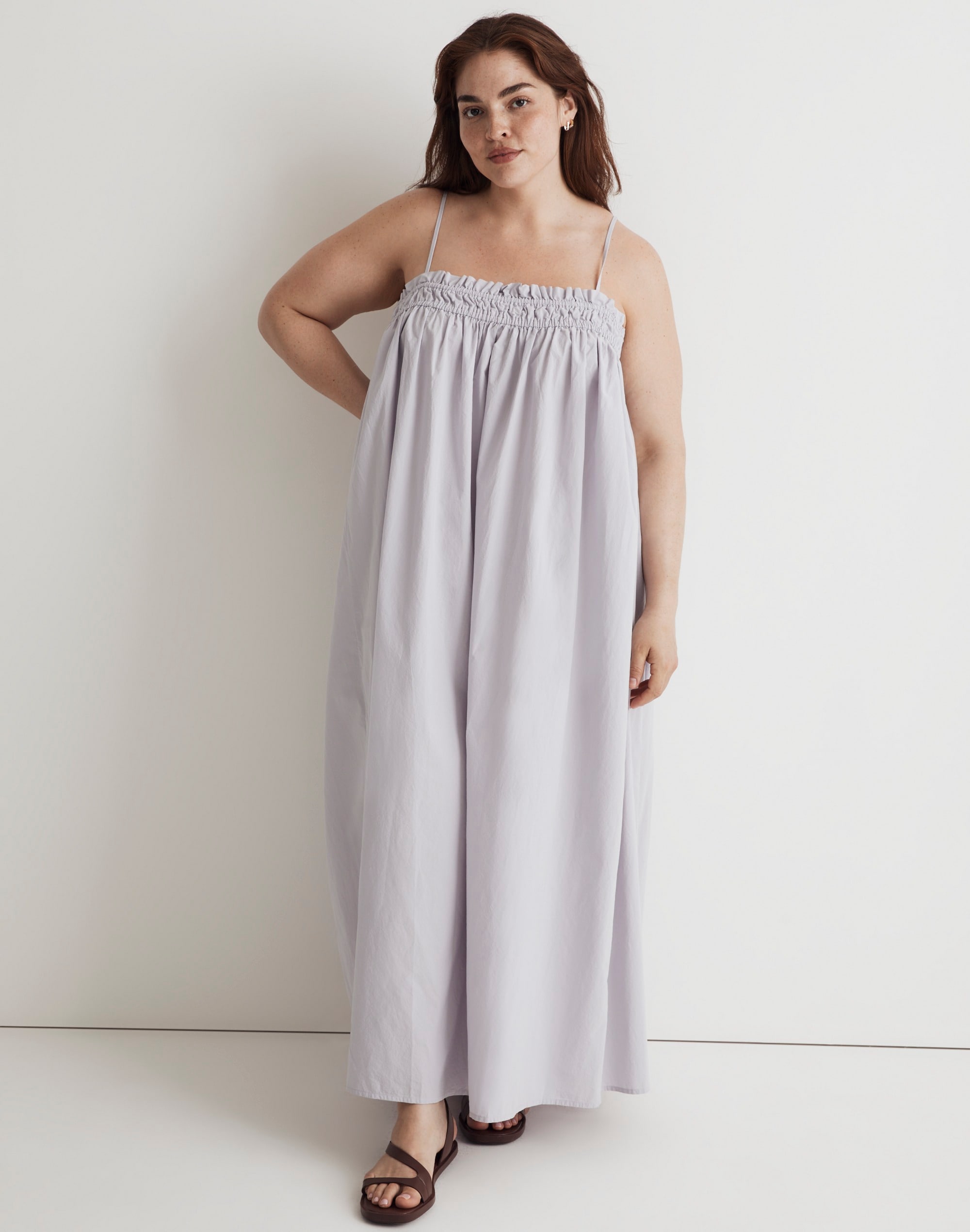 Plus Poplin Ruffle A-Line Midi Dress