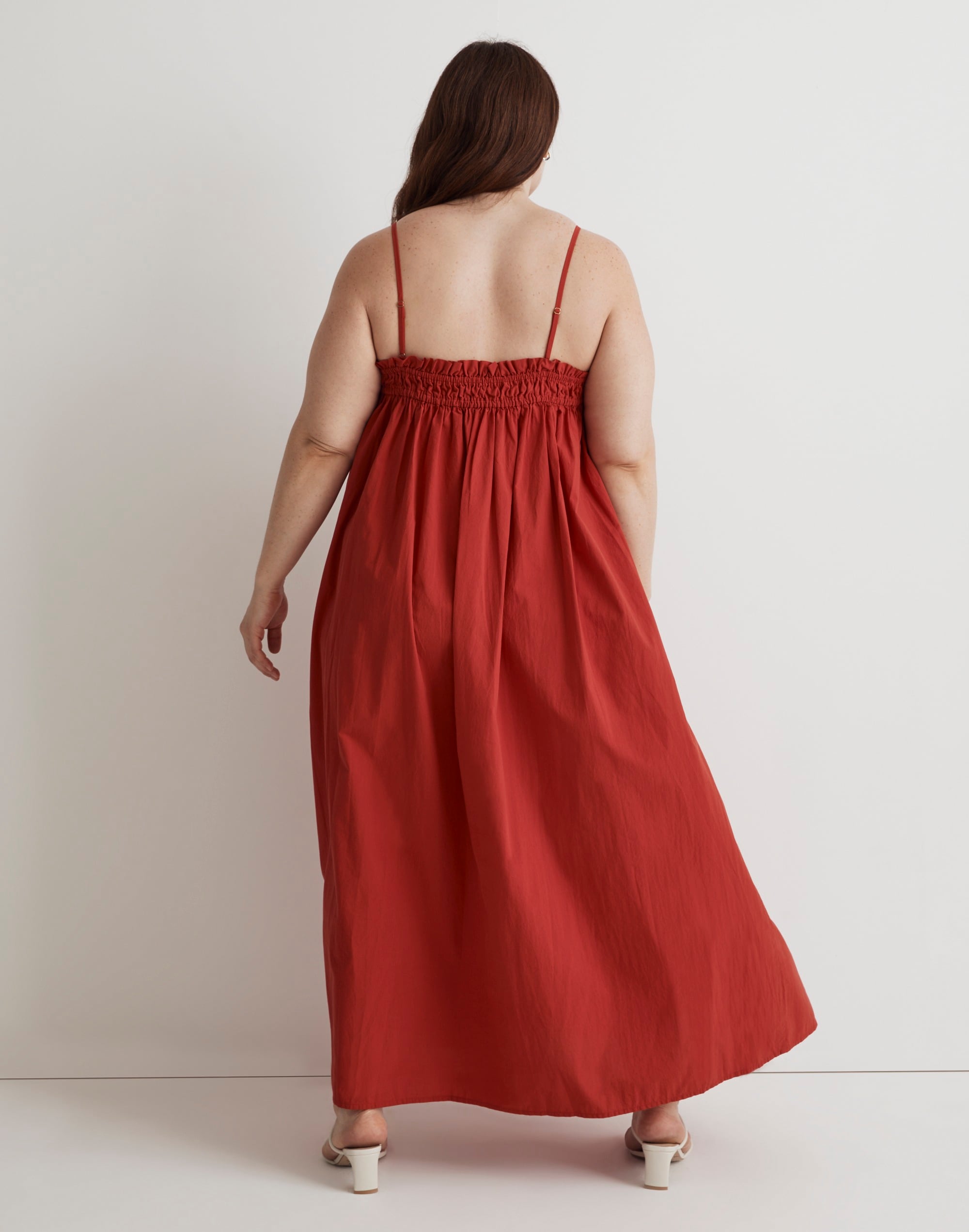 Plus Poplin Ruffle A-Line Midi Dress