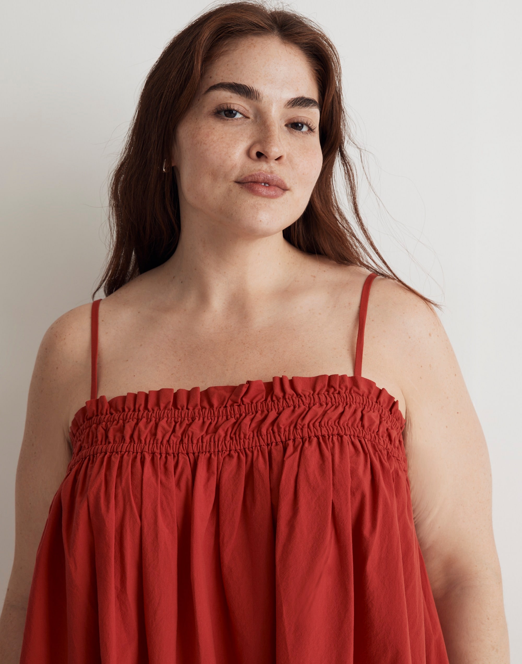 Plus Poplin Ruffle A-Line Midi Dress