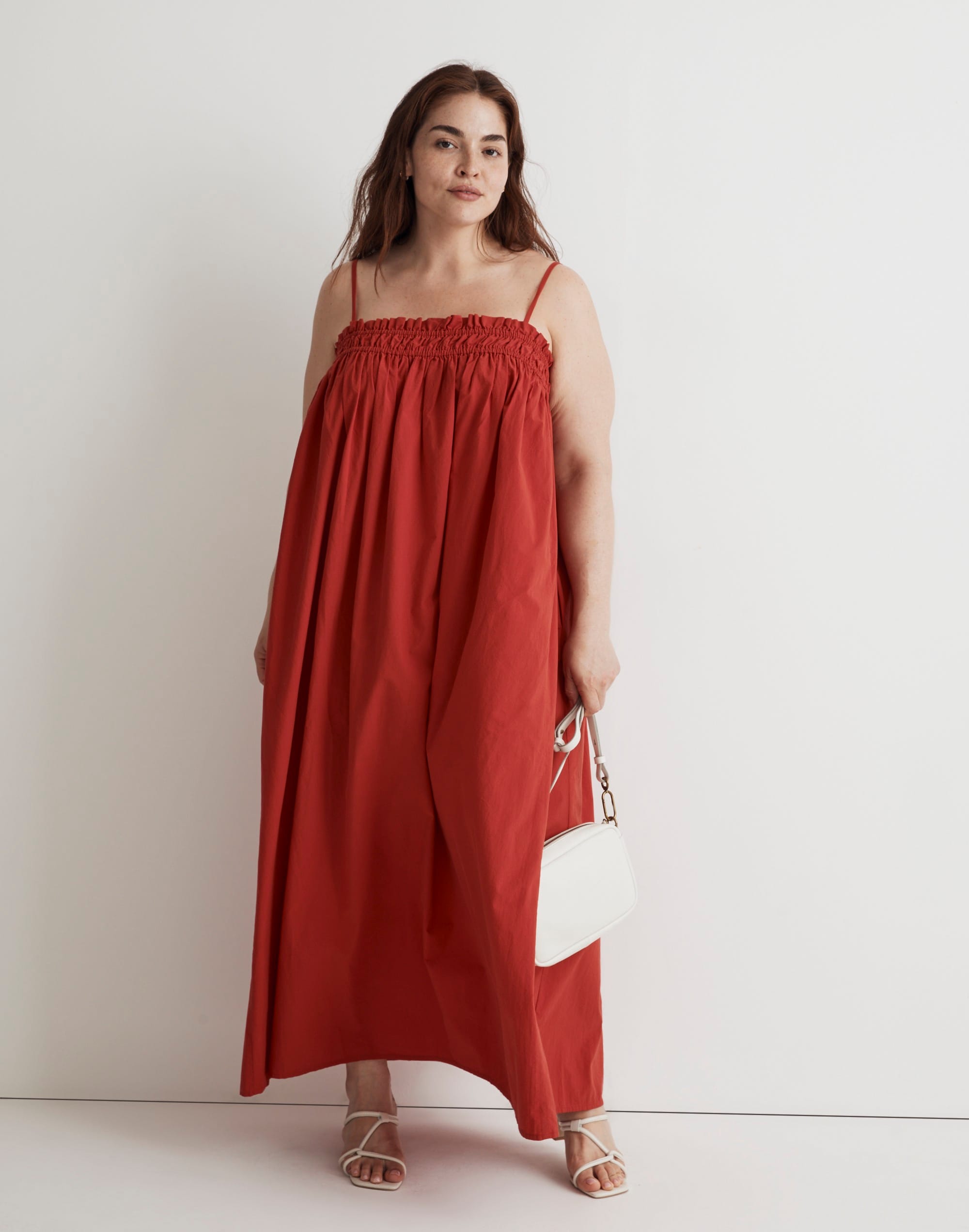 Plus Poplin Ruffle A-Line Midi Dress