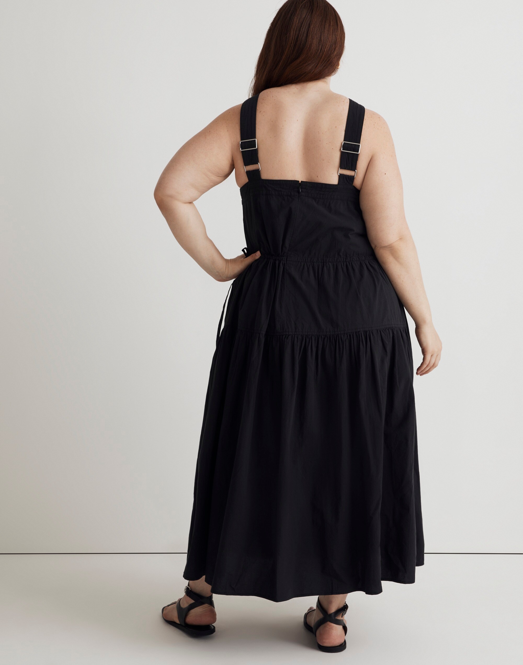 Plus Poplin Halter Tiered Midi Dress