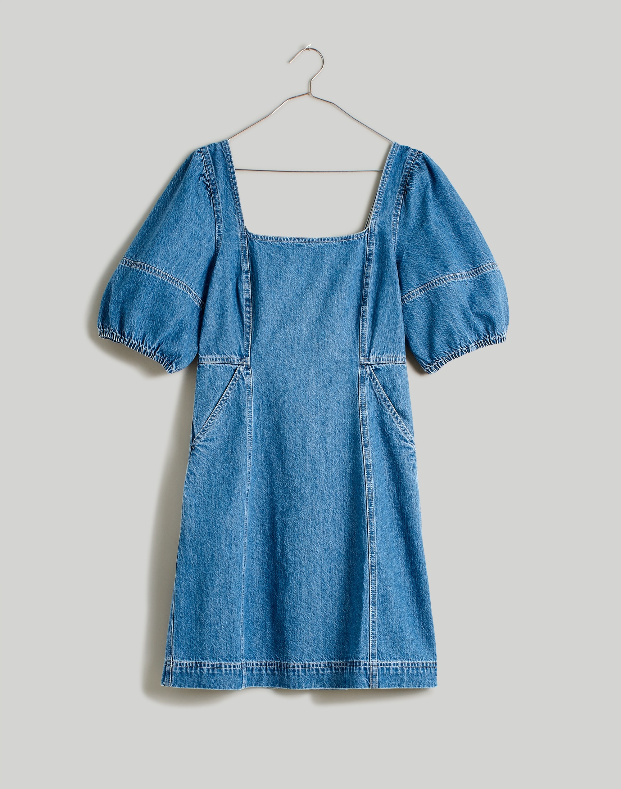 Plus Denim Balloon-Sleeve Mini Dress in Fennwood Wash