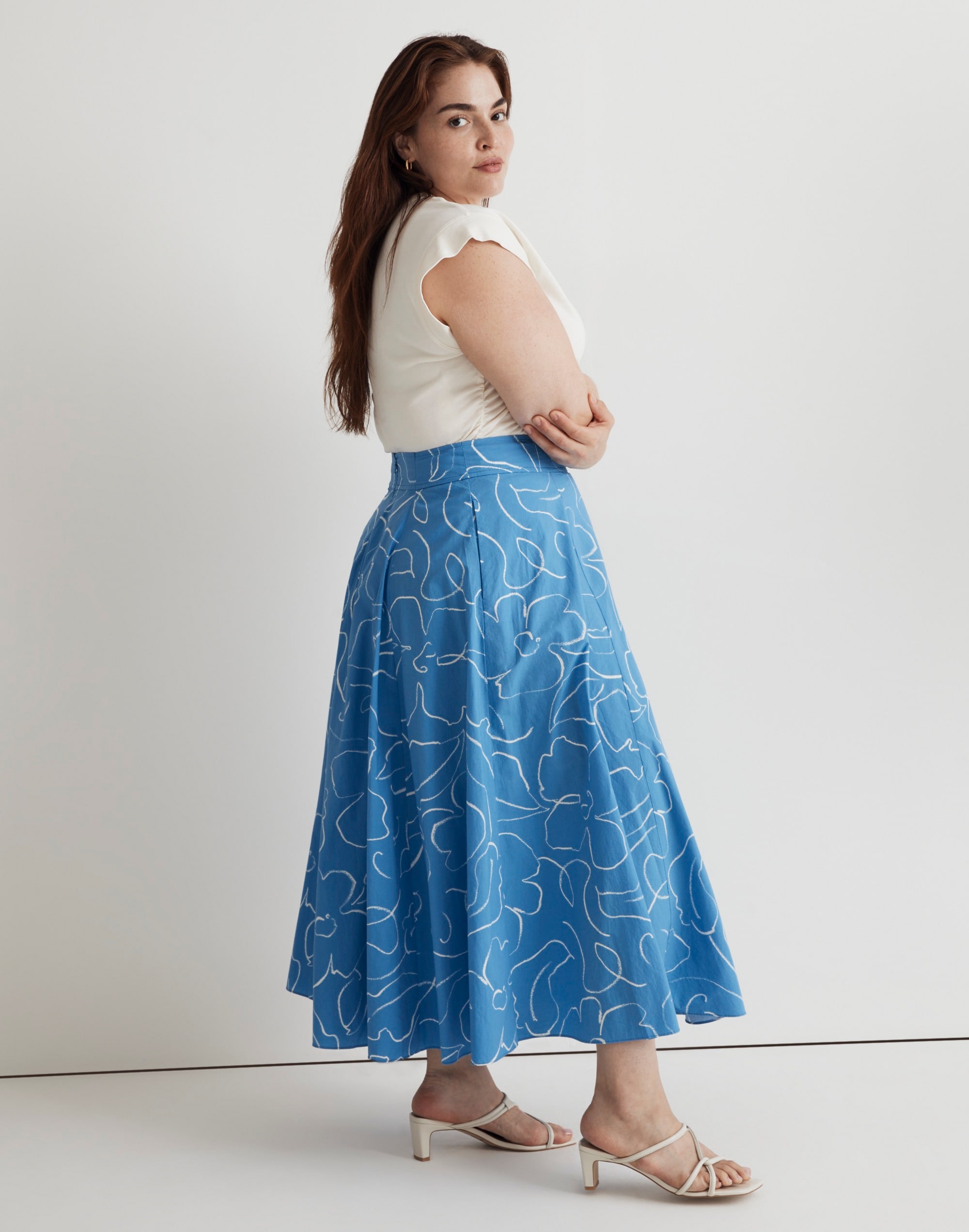 Plus Signature Poplin Skirt in Linear Bloom