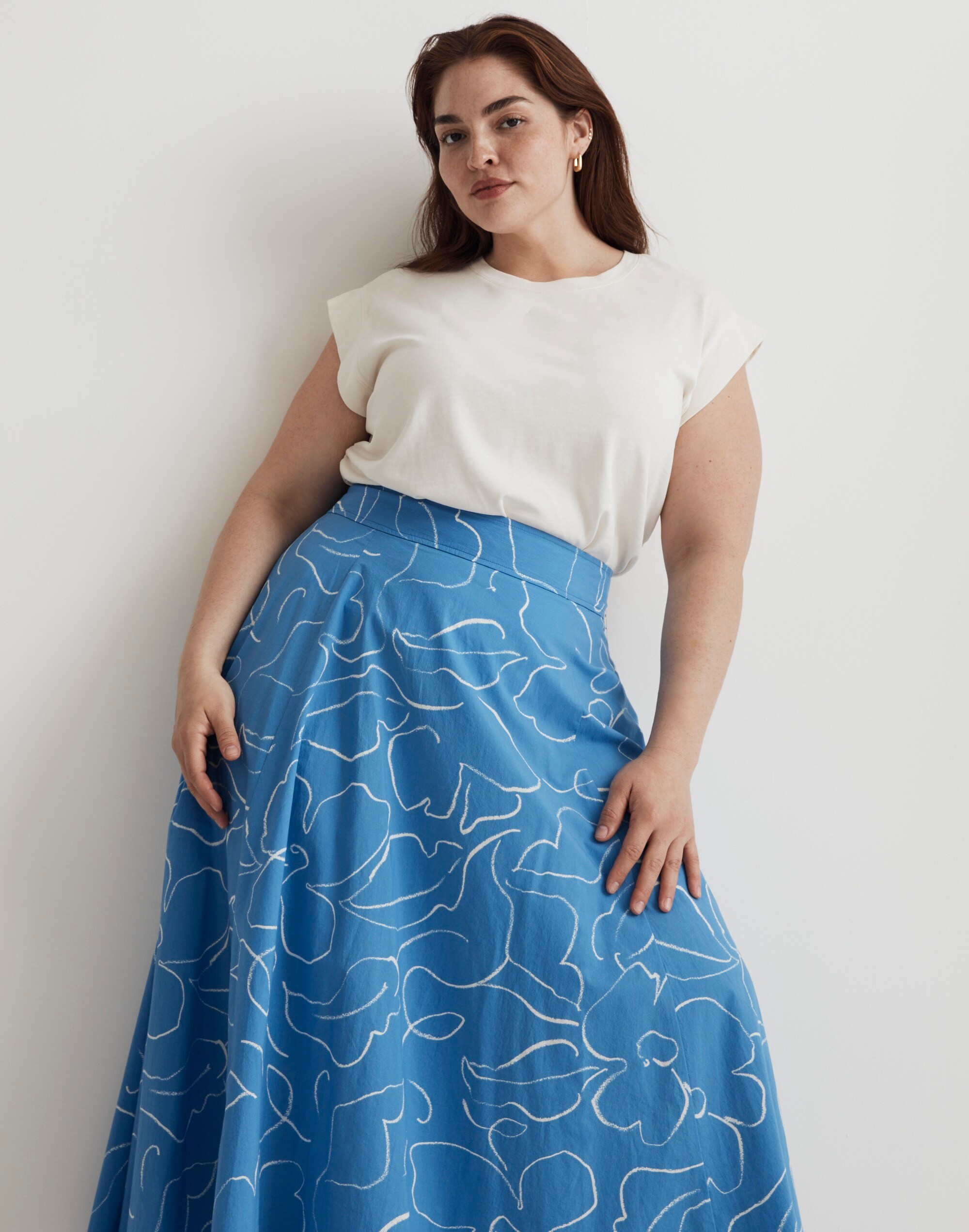 Plus Signature Poplin Skirt in Linear Bloom