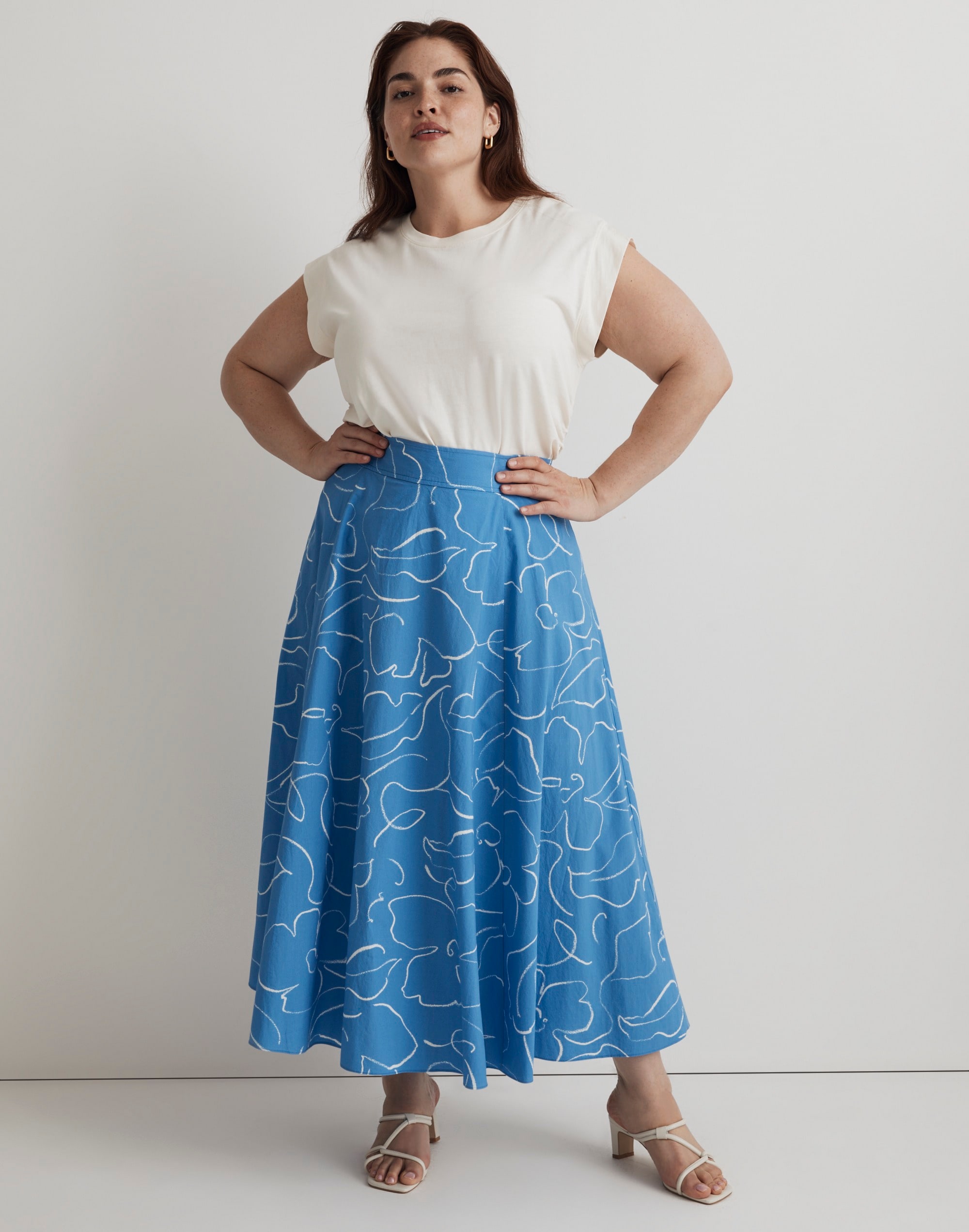 Plus Signature Poplin Skirt in Linear Bloom