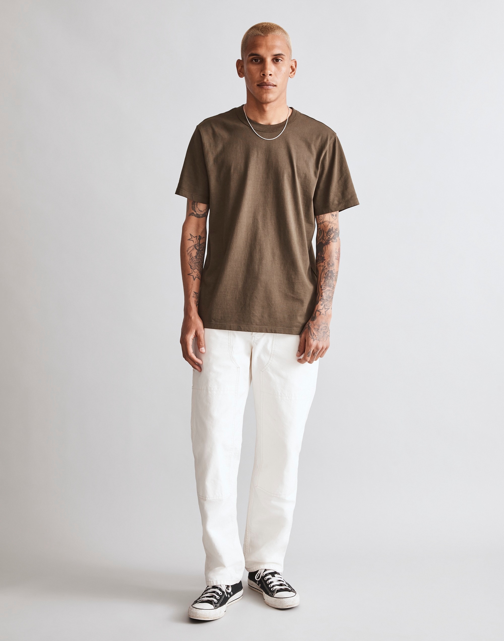 Mw Garment-dyed Allday Crewneck Tee In Dried Olive